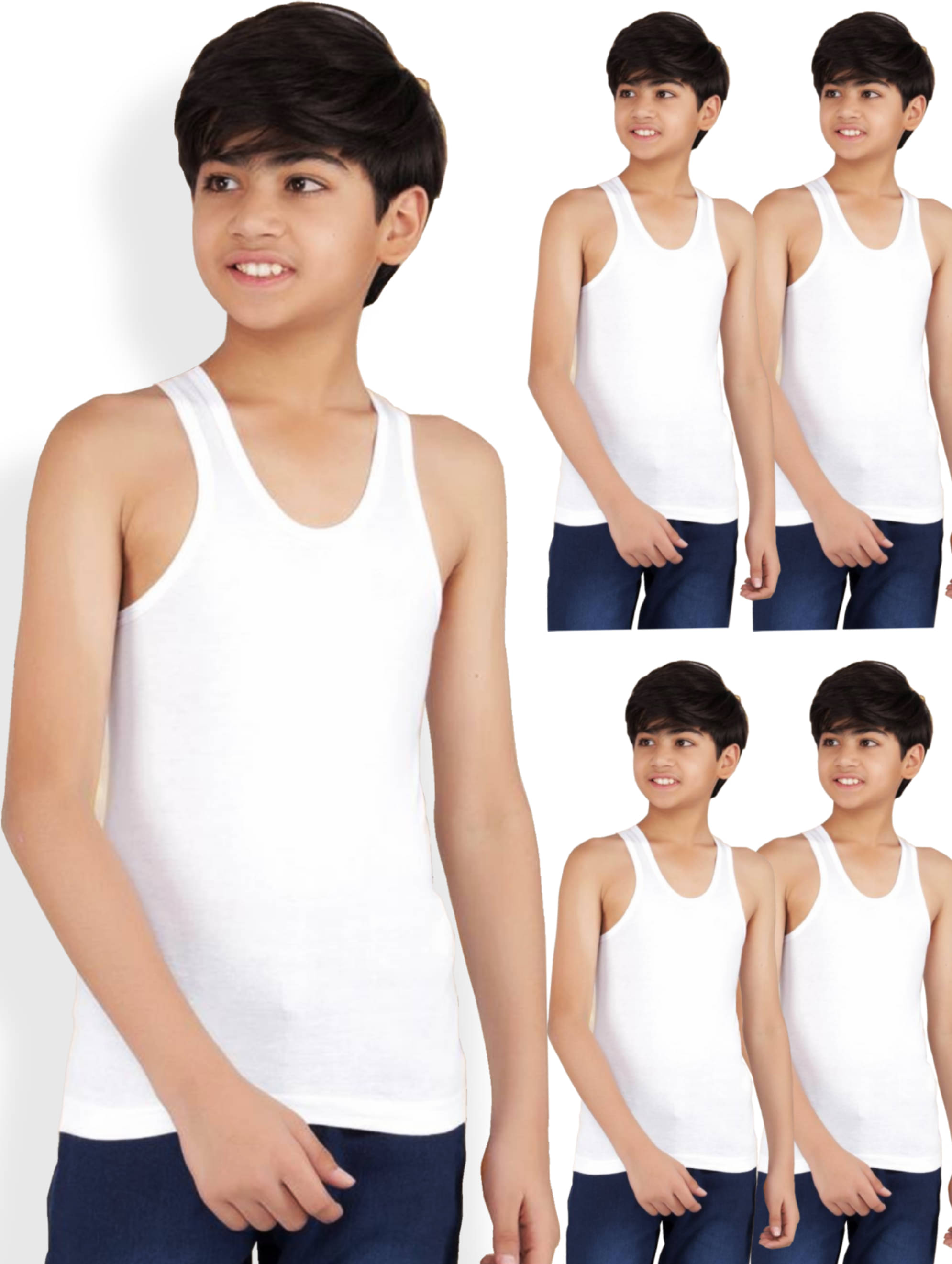     			Inner Element Pack of 5 Boys Cotton Vest ( White )