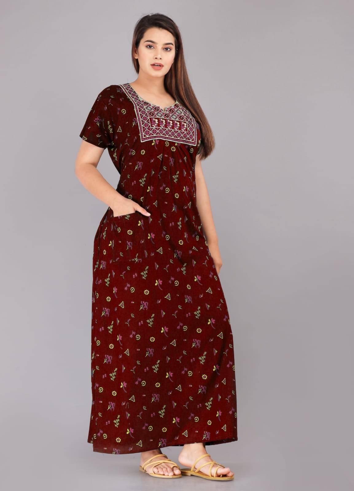     			K.D.PRINTS Multicolor Cotton Women's Nightwear Nighty & Night Gowns ( Pack of 1 )