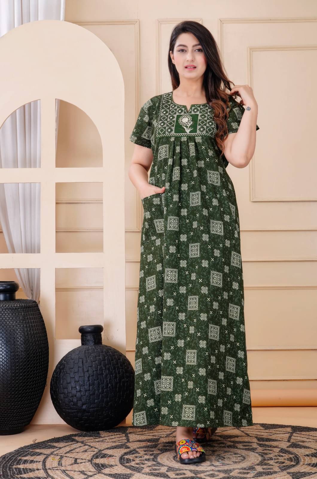     			K.D.PRINTS Multicolor,Green Cotton Women's Nightwear Nighty & Night Gowns ( Pack of 1 )