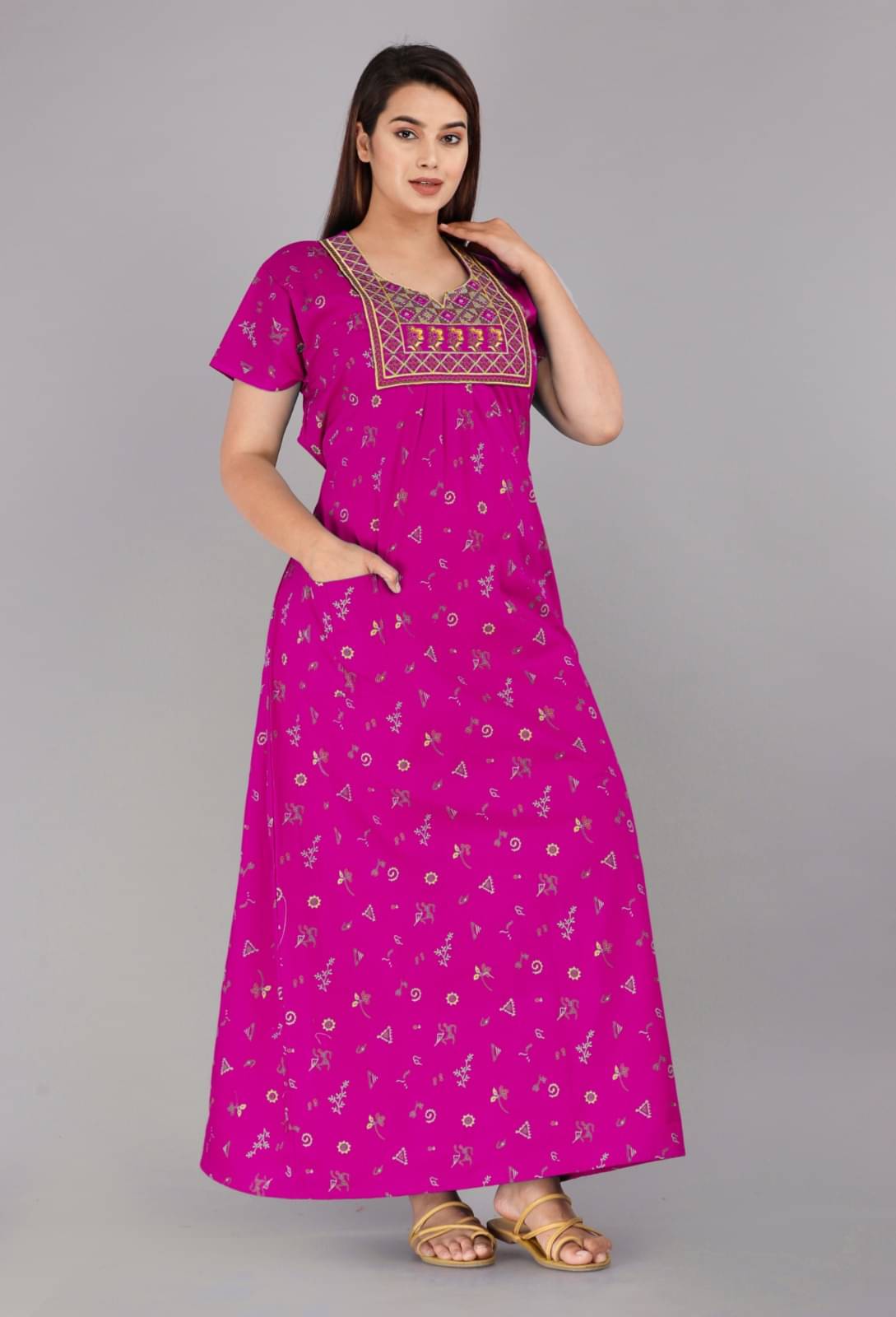     			K.D.PRINTS Multicolor,Pink,Light Pink Cotton Women's Nightwear Nighty & Night Gowns ( Pack of 1 )
