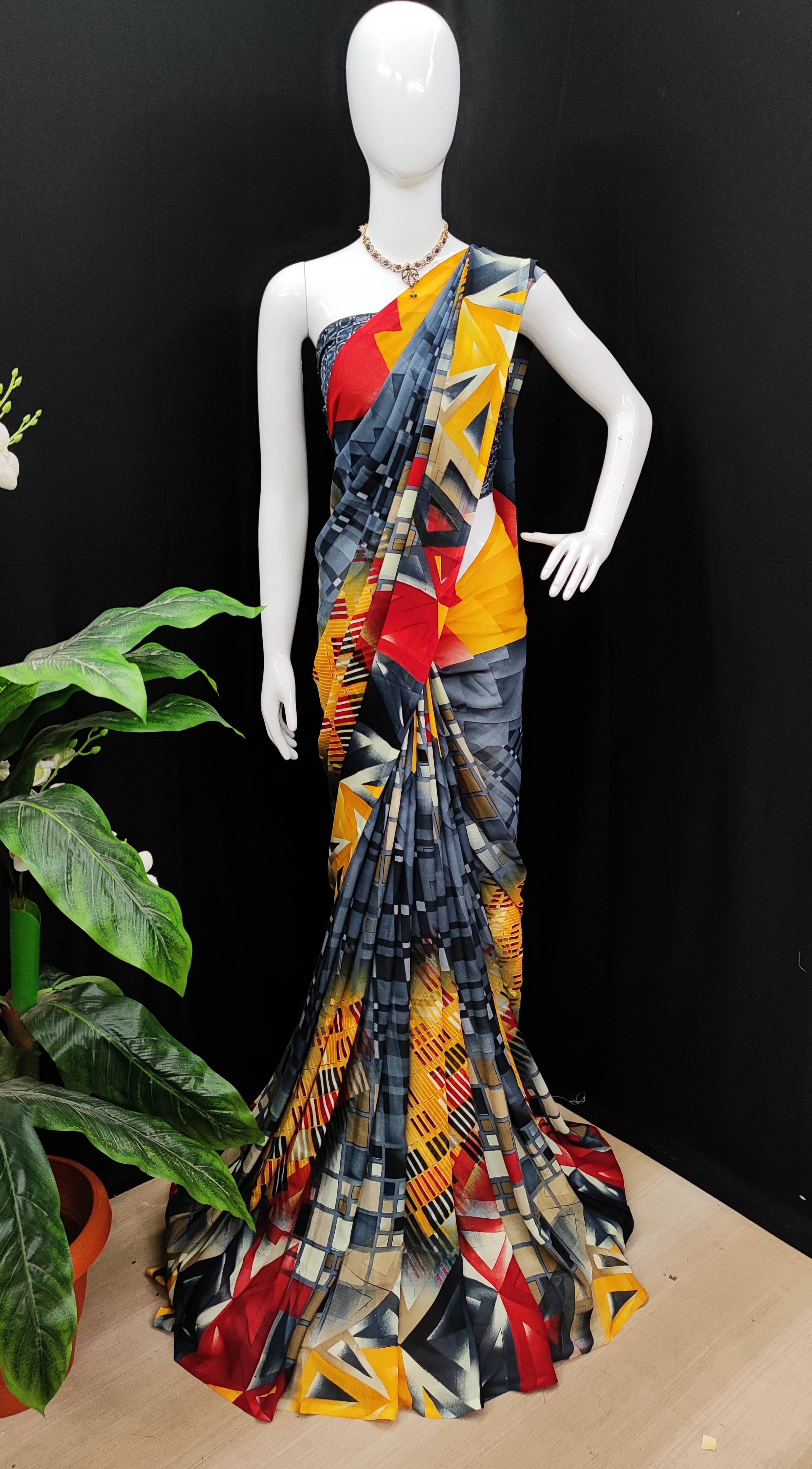     			Kashvi Sarees Georgette Printed Chanderi saree With Unstitched Blouse Piece ( Grey )