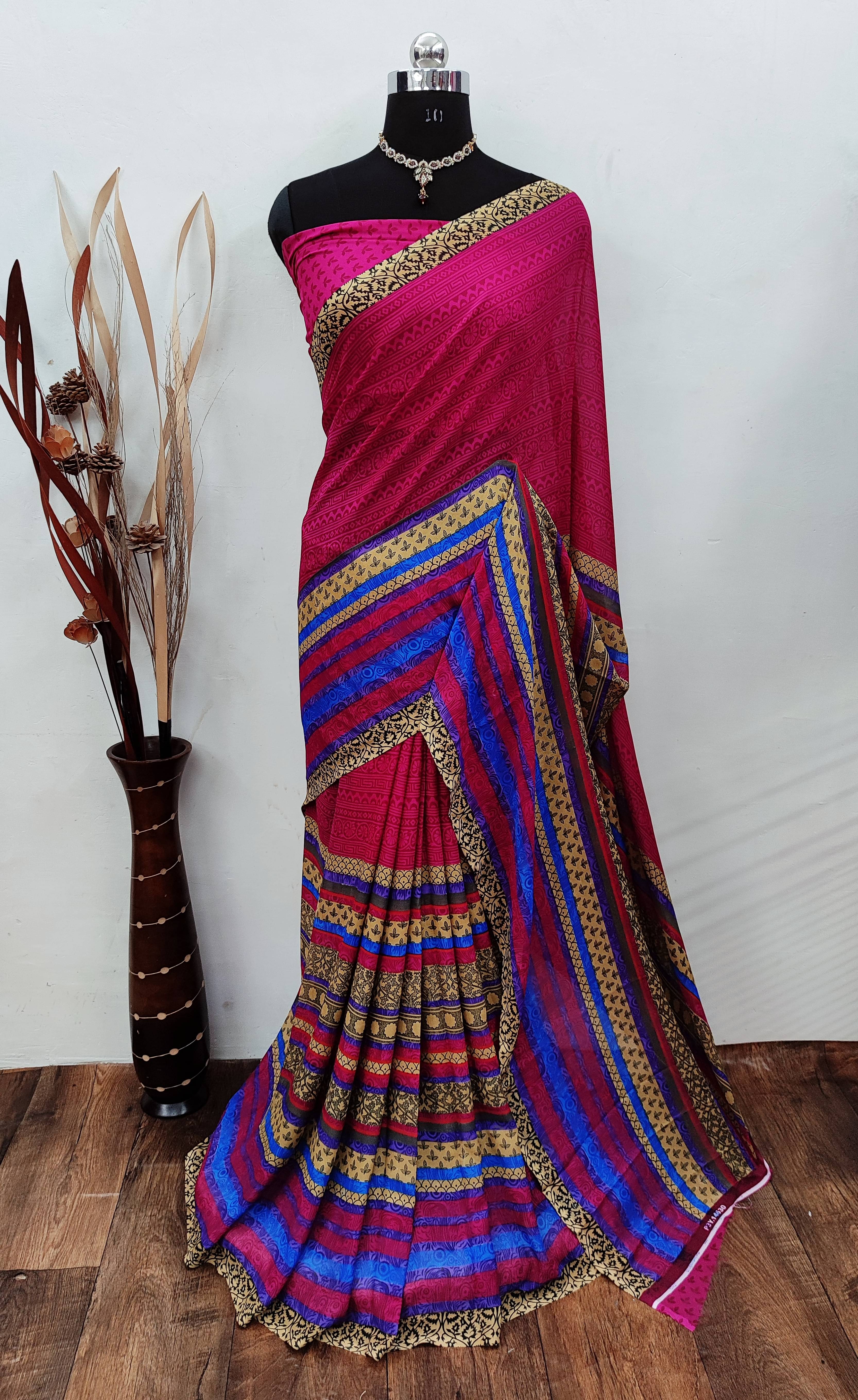 Kashvi Sarees Georgette Printed Chanderi saree With Unstitched Blouse Piece ( Pink ) Kashvi Sarees Georgette Printed Chanderi saree With Unstitched Blouse Piece ( Pink )