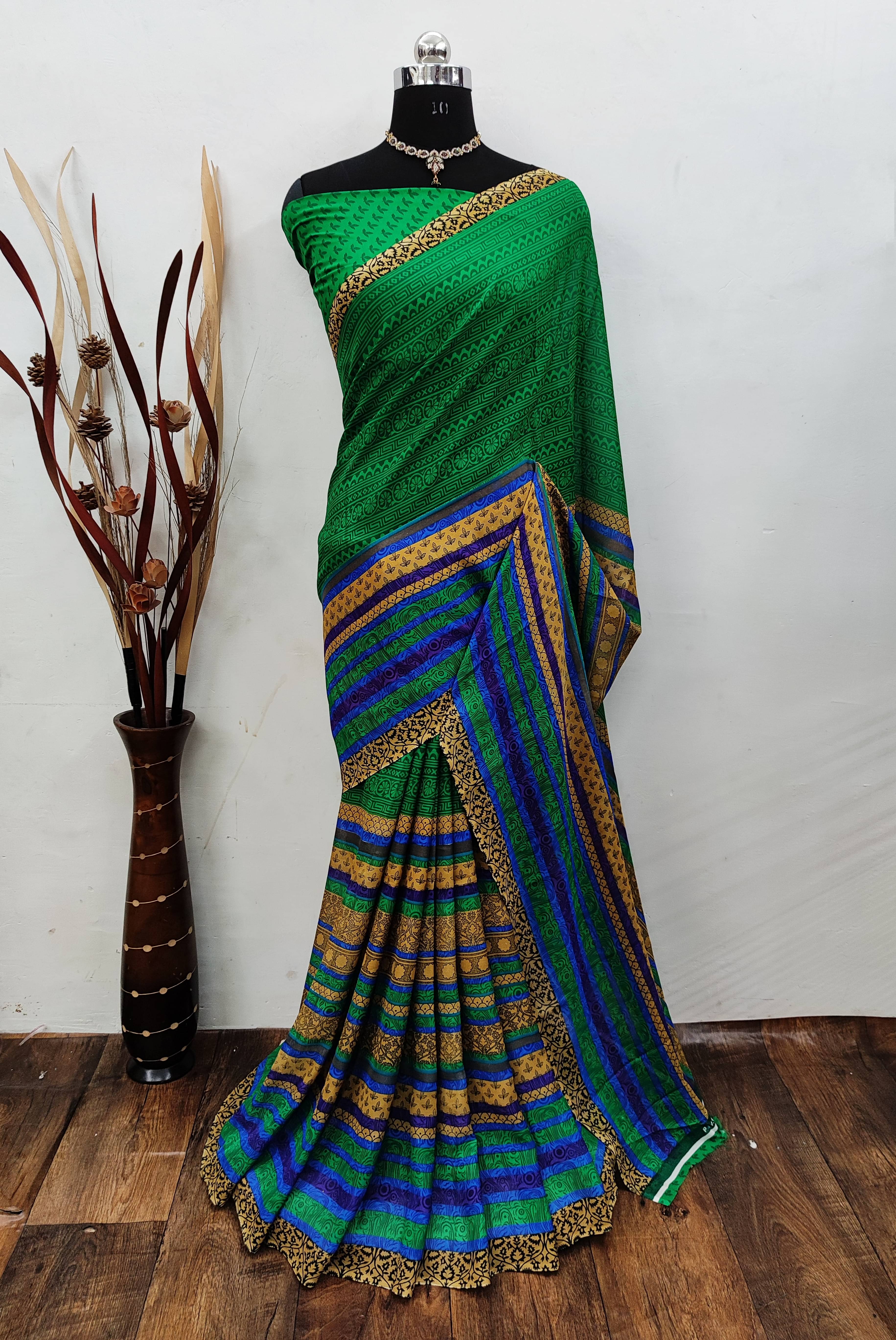 Kashvi Sarees Georgette Printed Chanderi saree With Unstitched Blouse Piece ( Green ) Kashvi Sarees Georgette Printed Chanderi saree With Unstitched Blouse Piece ( Green )