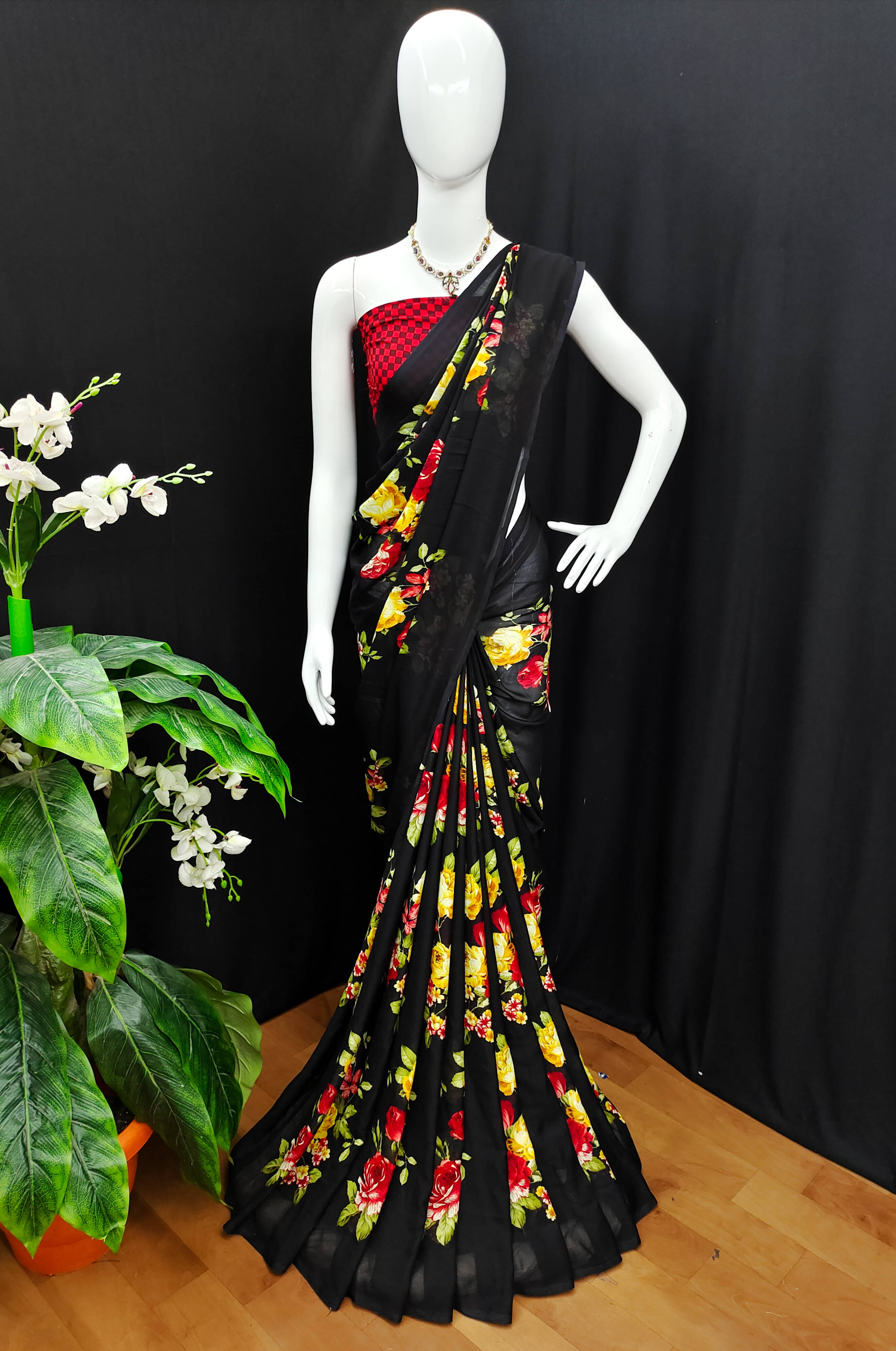 Kashvi Sarees Georgette Printed Chanderi saree With Unstitched Blouse Piece ( Black ) Kashvi Sarees Georgette Printed Chanderi saree With Unstitched Blouse Piece ( Black )