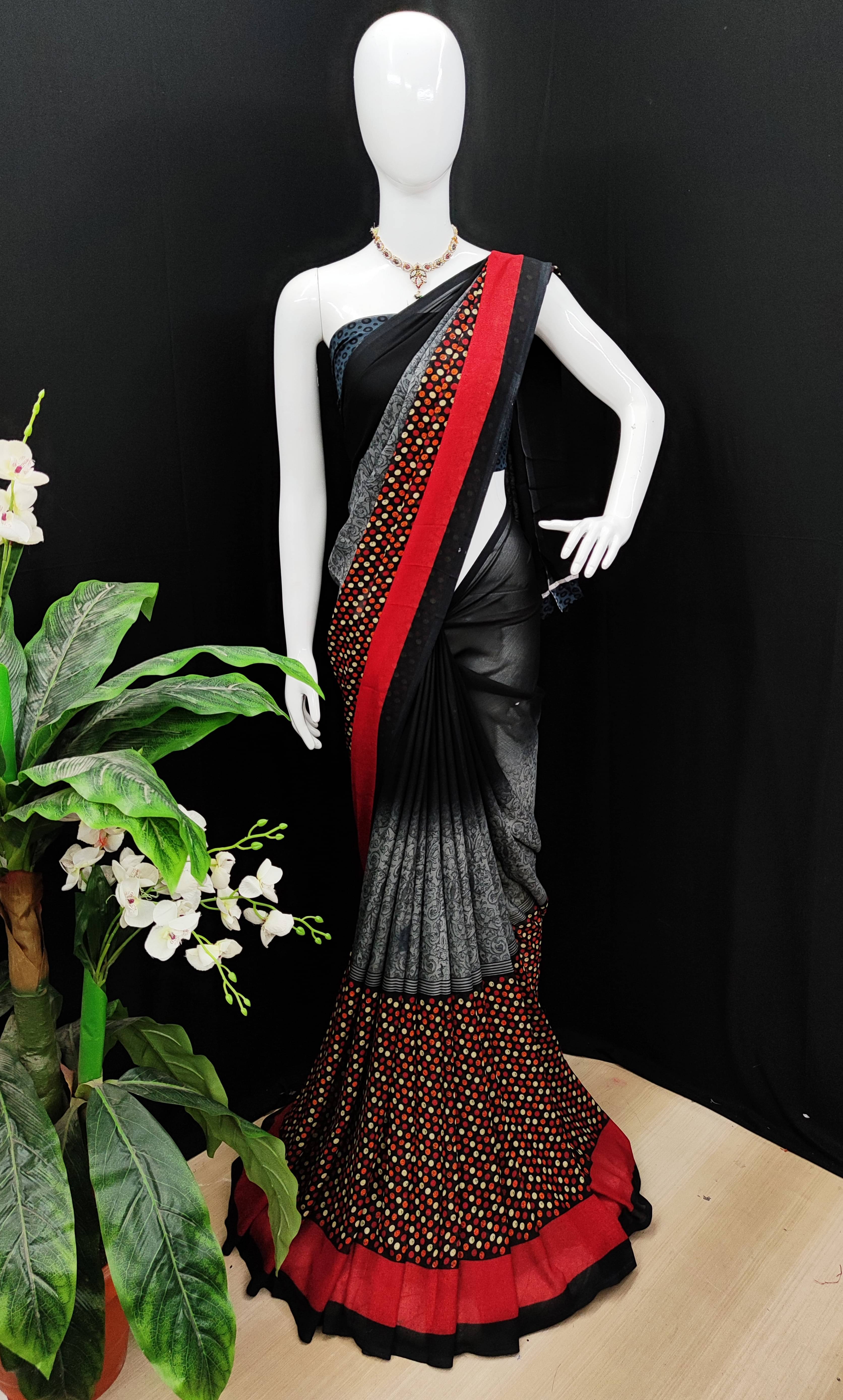 Kashvi Sarees Georgette Printed Chanderi saree With Unstitched Blouse Piece ( Black )     			Kashvi Sarees Georgette Printed Chanderi saree With Unstitched Blouse Piece ( Black )