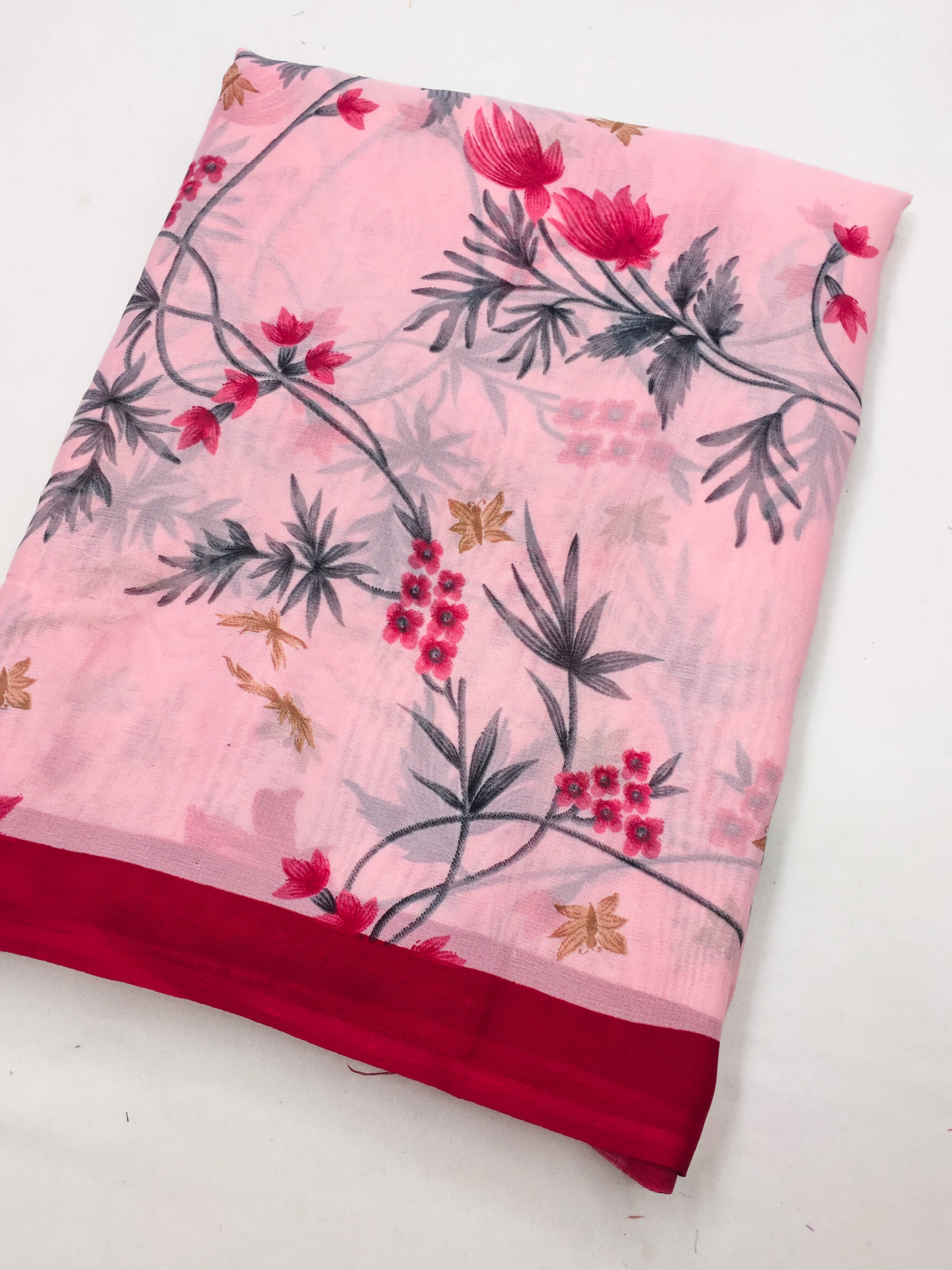     			Kashvi Sarees Georgette Printed Chanderi saree With Unstitched Blouse Piece ( Pink )