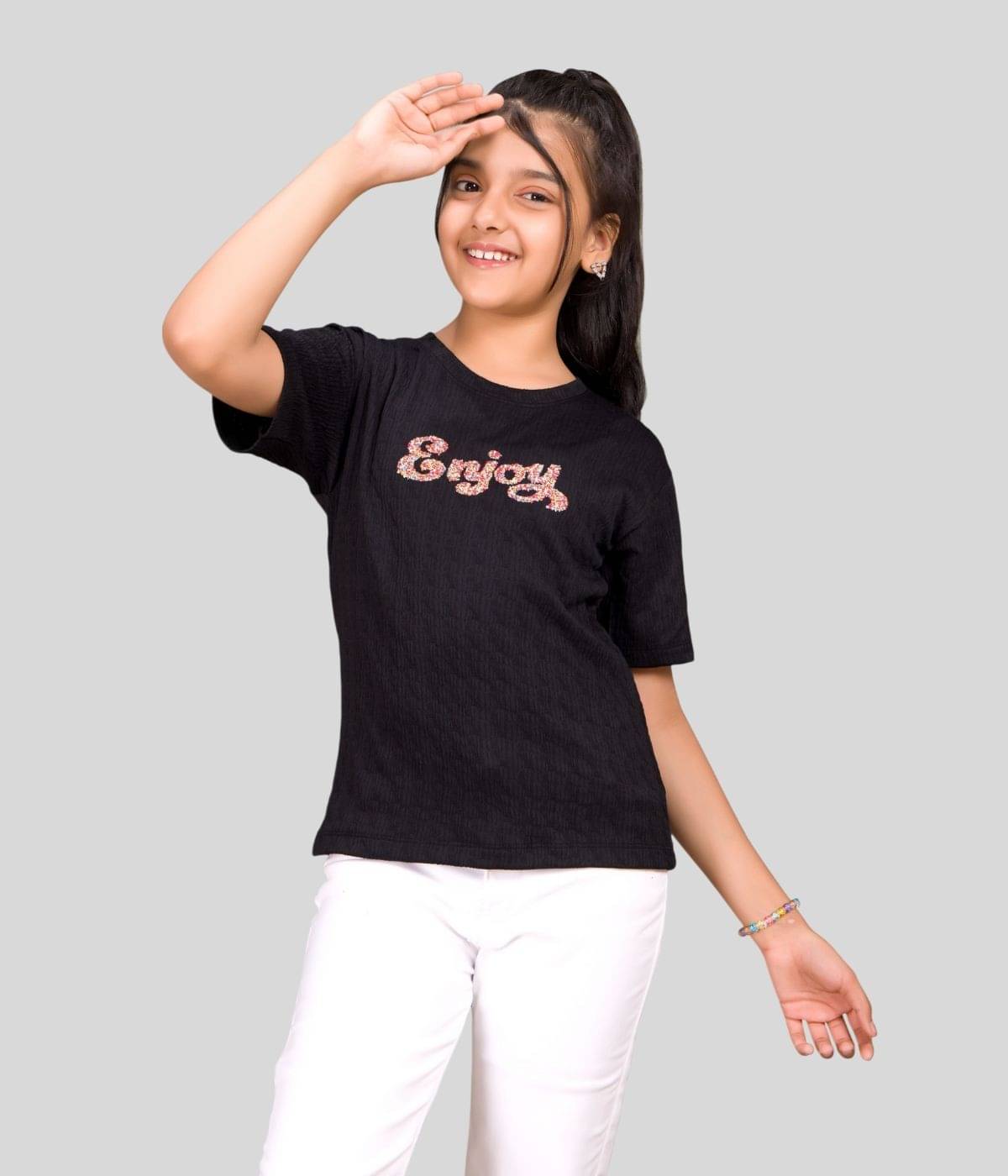     			Little Funky Pack of 1 Girls Cotton Blend T-Shirt ( Black )