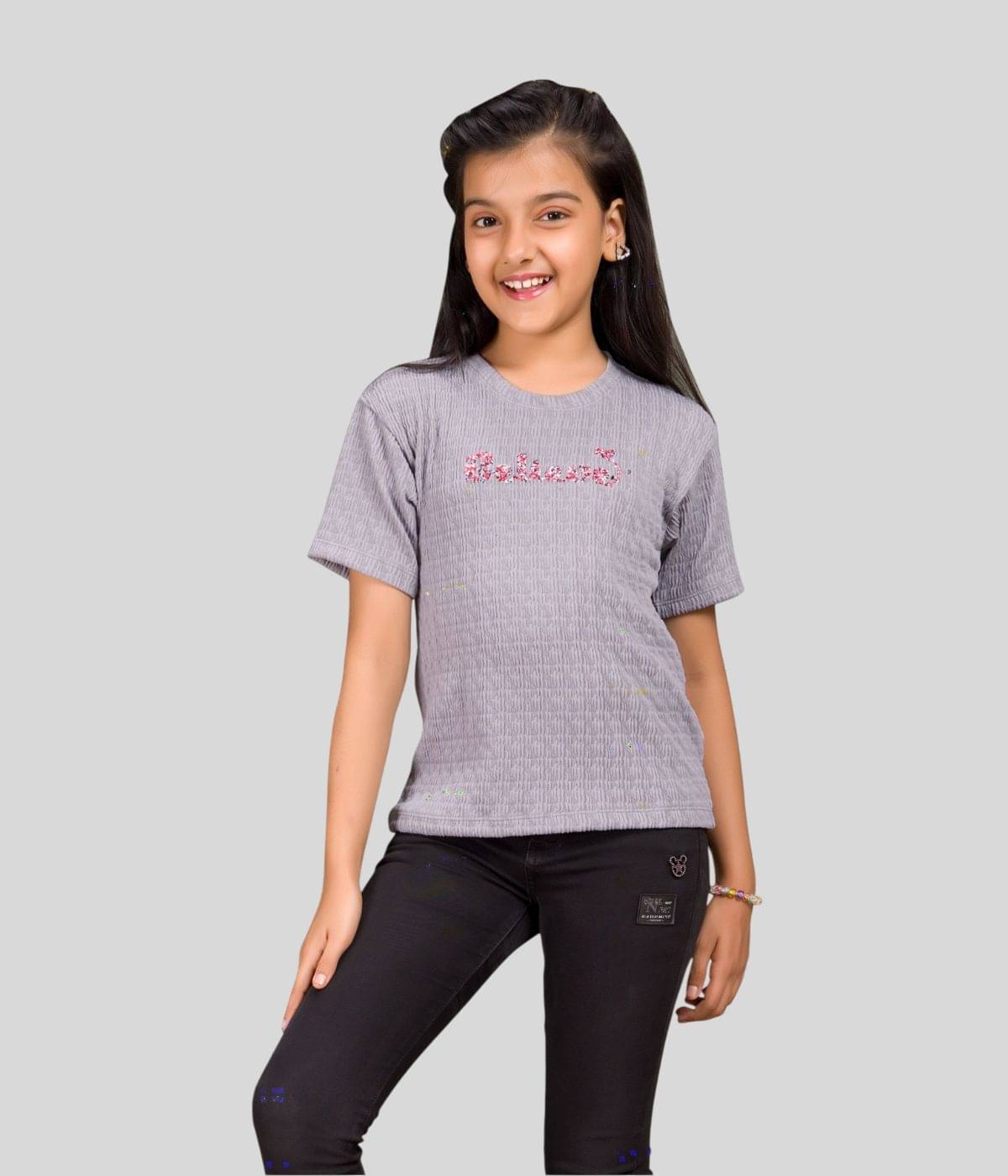     			Little Funky Pack of 1 Girls Cotton Blend T-Shirt ( Grey )