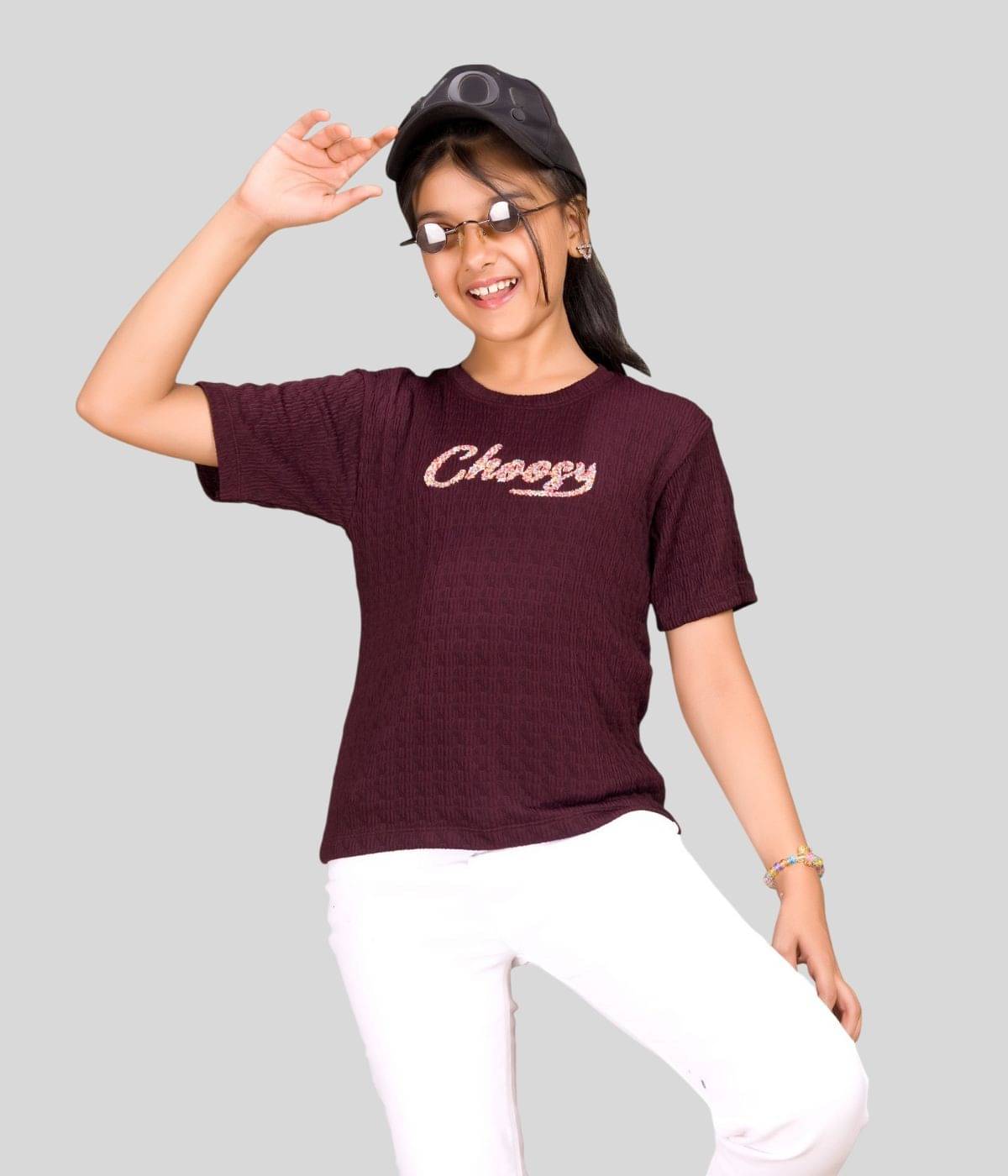     			Little Funky Pack of 1 Girls Cotton Blend T-Shirt ( Maroon )