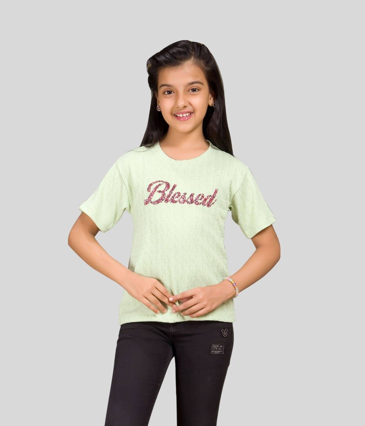     			Little Funky Pack of 1 Girls Cotton Blend T-Shirt ( Sea Green )