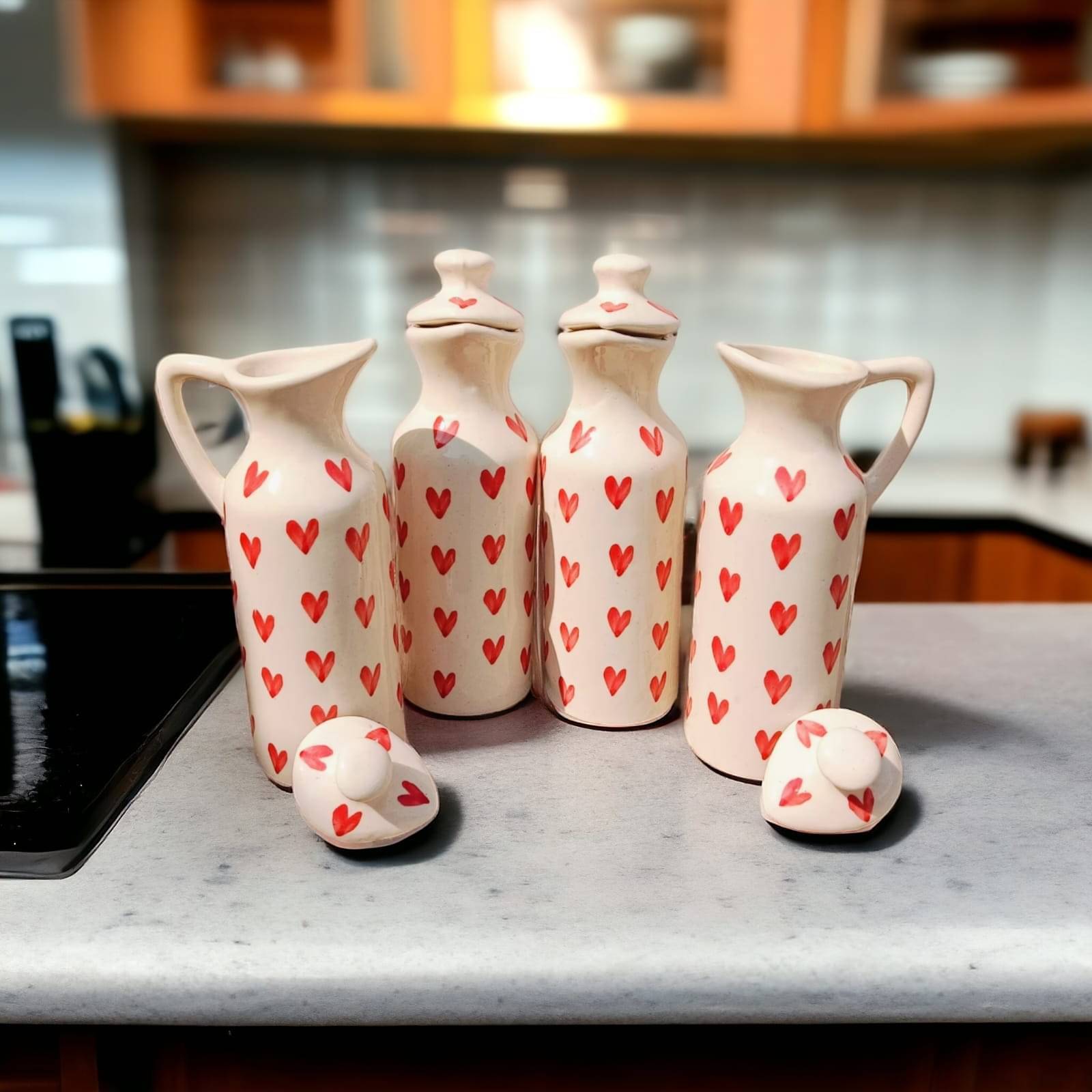     			Malaikah Ceramic Red Oil Container ( Set of 4 )
