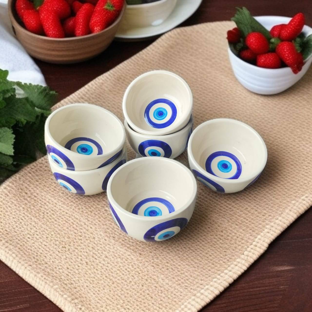 Malaikah Evil Eye Printed Bowl Ceramic Printed Serving Bowl 10 cm ( Set of 6 ) Off White Malaikah Evil Eye Printed Bowl Ceramic Printed Serving Bowl 10 cm ( Set of 6 ) Off White