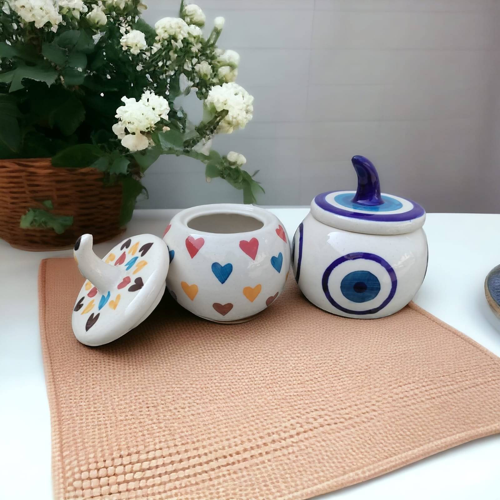 Malaikah Multi Combo Salt Jar Ceramic Multicolor Tea/Coffee/Sugar Container ( Set of 2 ) Malaikah Multi Combo Salt Jar Ceramic Multicolor Tea/Coffee/Sugar Container ( Set of 2 )