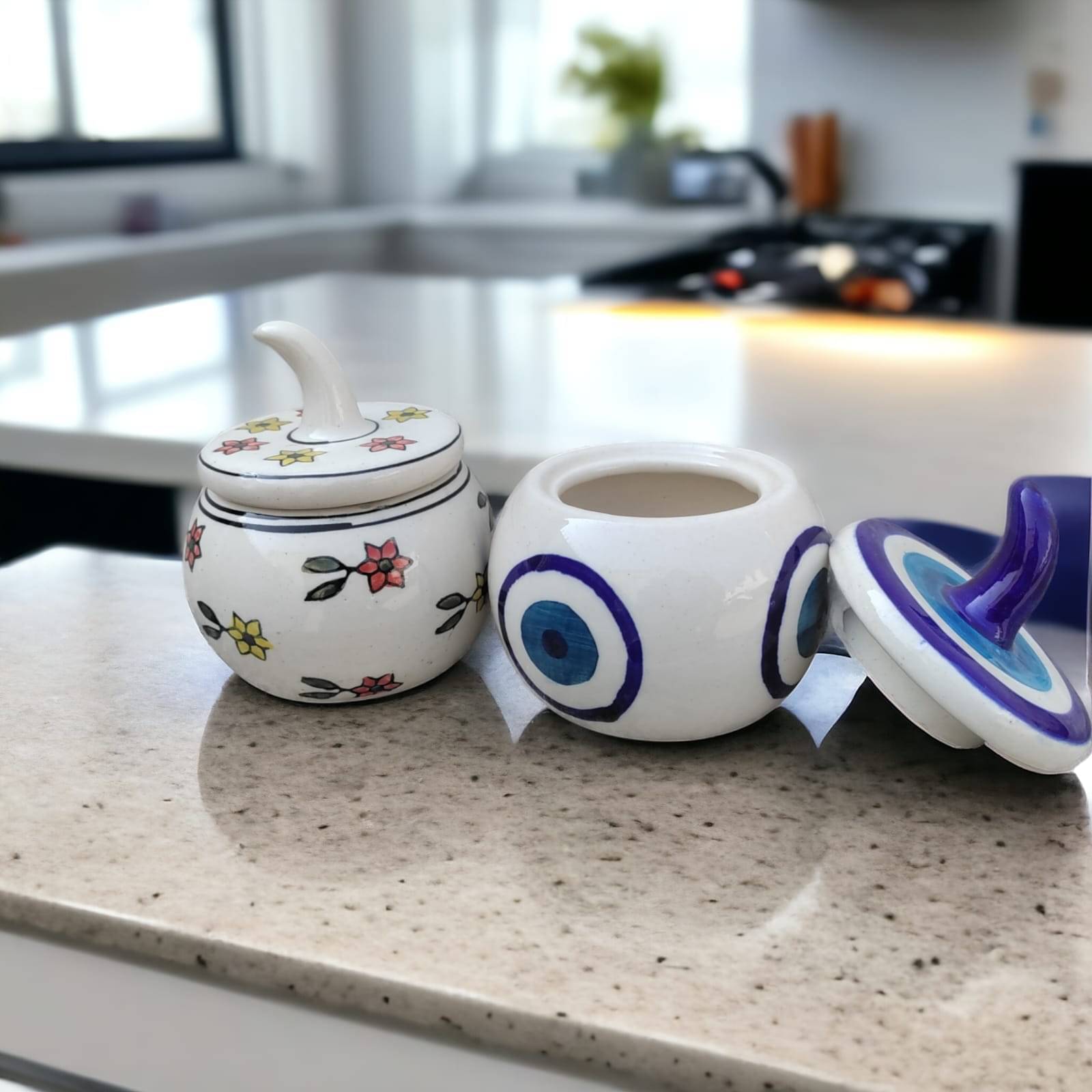 Malaikah Multi Combo Salt Jar Ceramic Multicolor Tea/Coffee/Sugar Container ( Set of 2 ) Malaikah Multi Combo Salt Jar Ceramic Multicolor Tea/Coffee/Sugar Container ( Set of 2 )