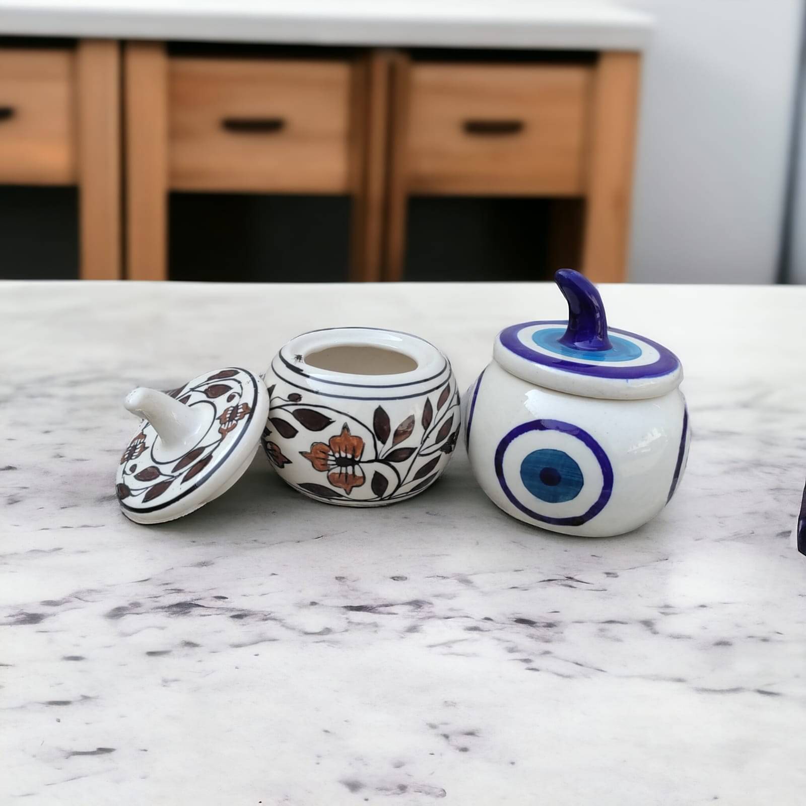     			Malaikah Multi Combo Salt Jar Ceramic Multicolor Tea/Coffee/Sugar Container ( Set of 2 )