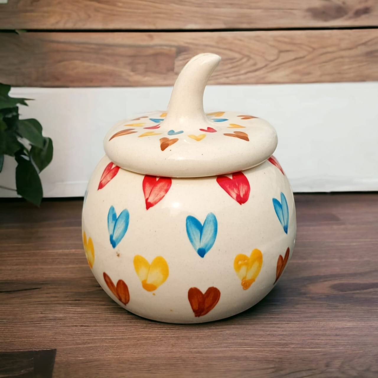 Malaikah Multi Hrt Salt Jar Ceramic Multicolor Tea/Coffee/Sugar Container ( Set of 1 ) Malaikah Multi Hrt Salt Jar Ceramic Multicolor Tea/Coffee/Sugar Container ( Set of 1 )