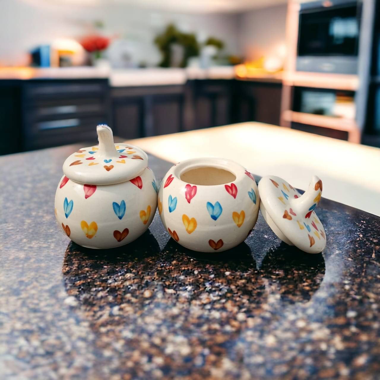     			Malaikah Multi Hrt Salt Jar Ceramic Multicolor Tea/Coffee/Sugar Container ( Set of 2 )