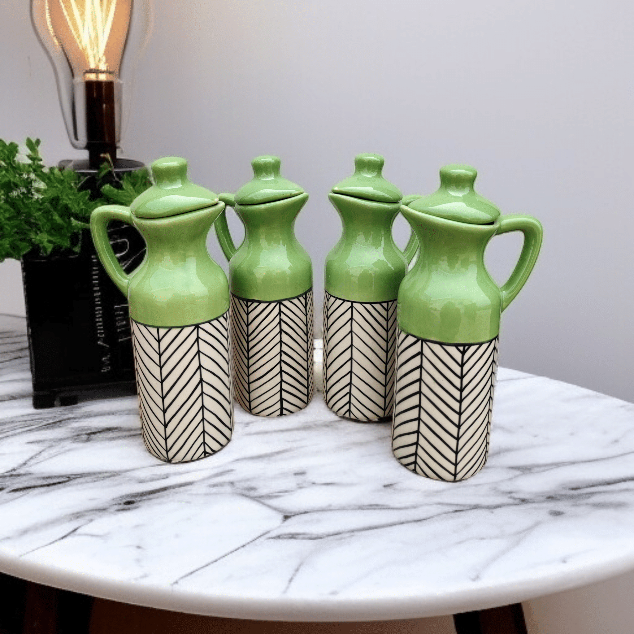 Malaikah Olive Zebra Printed Ceramic Olive Oil Container ( Set of 4 ) Malaikah Olive Zebra Printed Ceramic Olive Oil Container ( Set of 4 )
