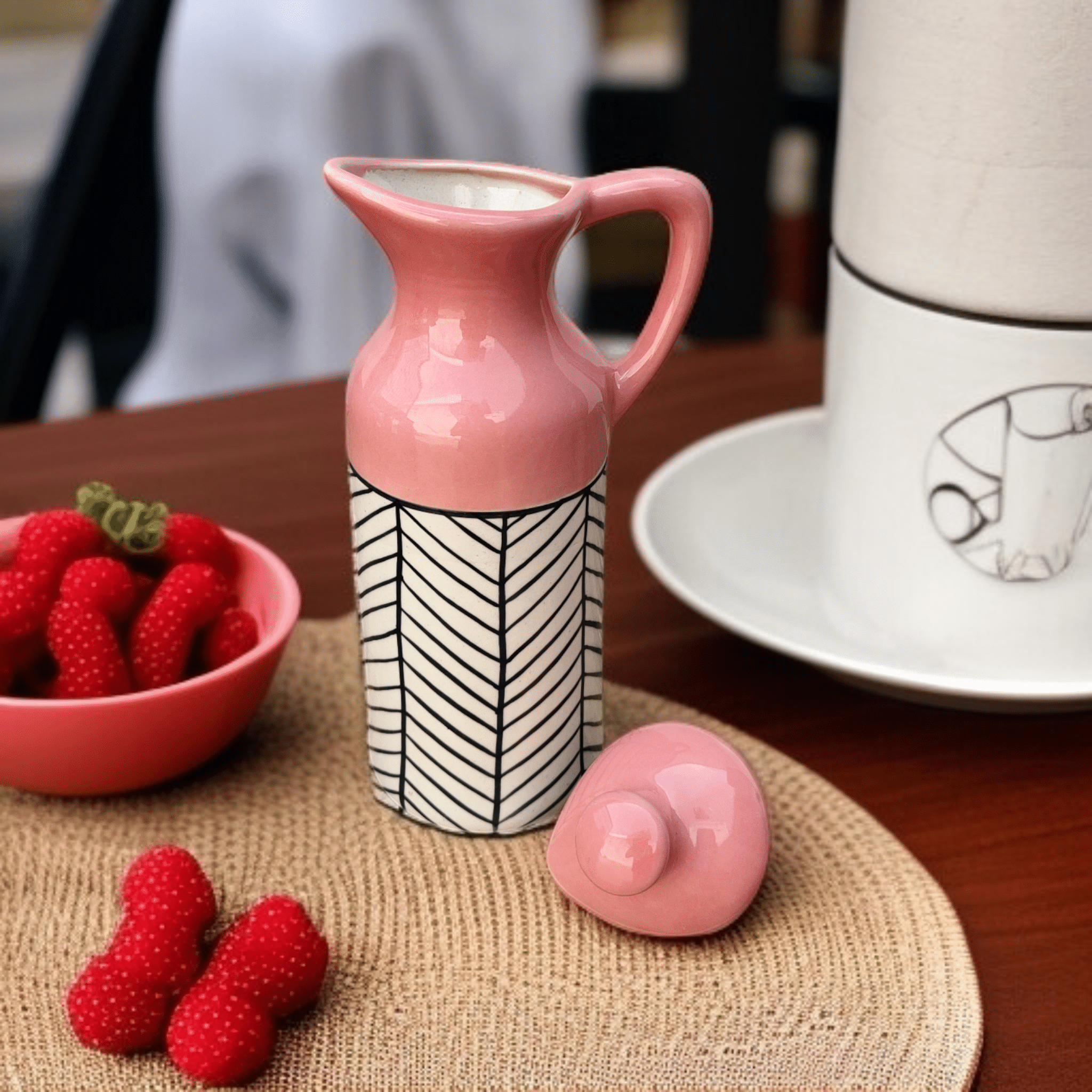 Malaikah Pink Zebra Printed Ceramic Pink Oil Container ( Set of 1 ) Malaikah Pink Zebra Printed Ceramic Pink Oil Container ( Set of 1 )