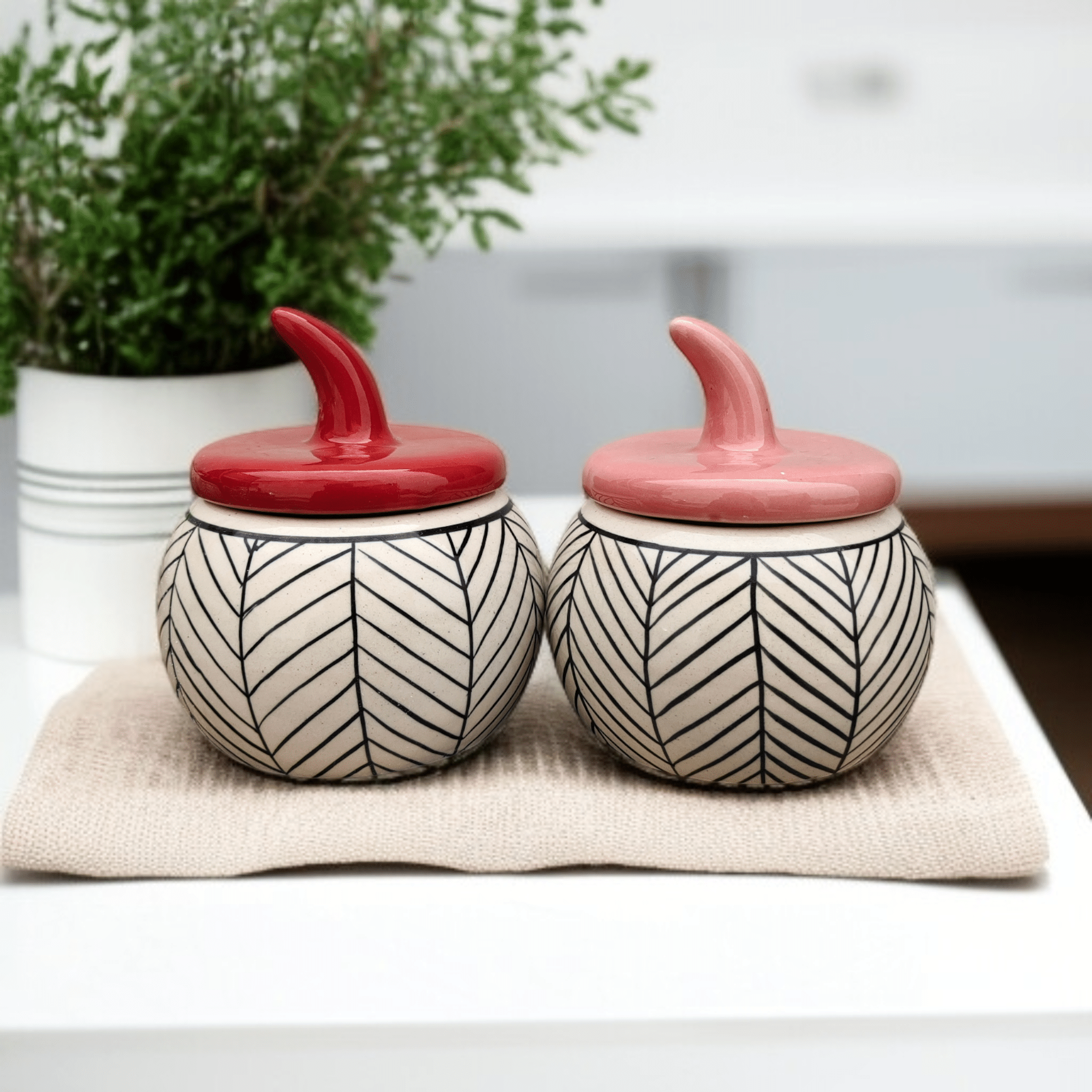 Malaikah Pnk Red Salt Jar Ceramic Multicolor Tea/Coffee/Sugar Container ( Set of 2 ) Malaikah Pnk Red Salt Jar Ceramic Multicolor Tea/Coffee/Sugar Container ( Set of 2 )
