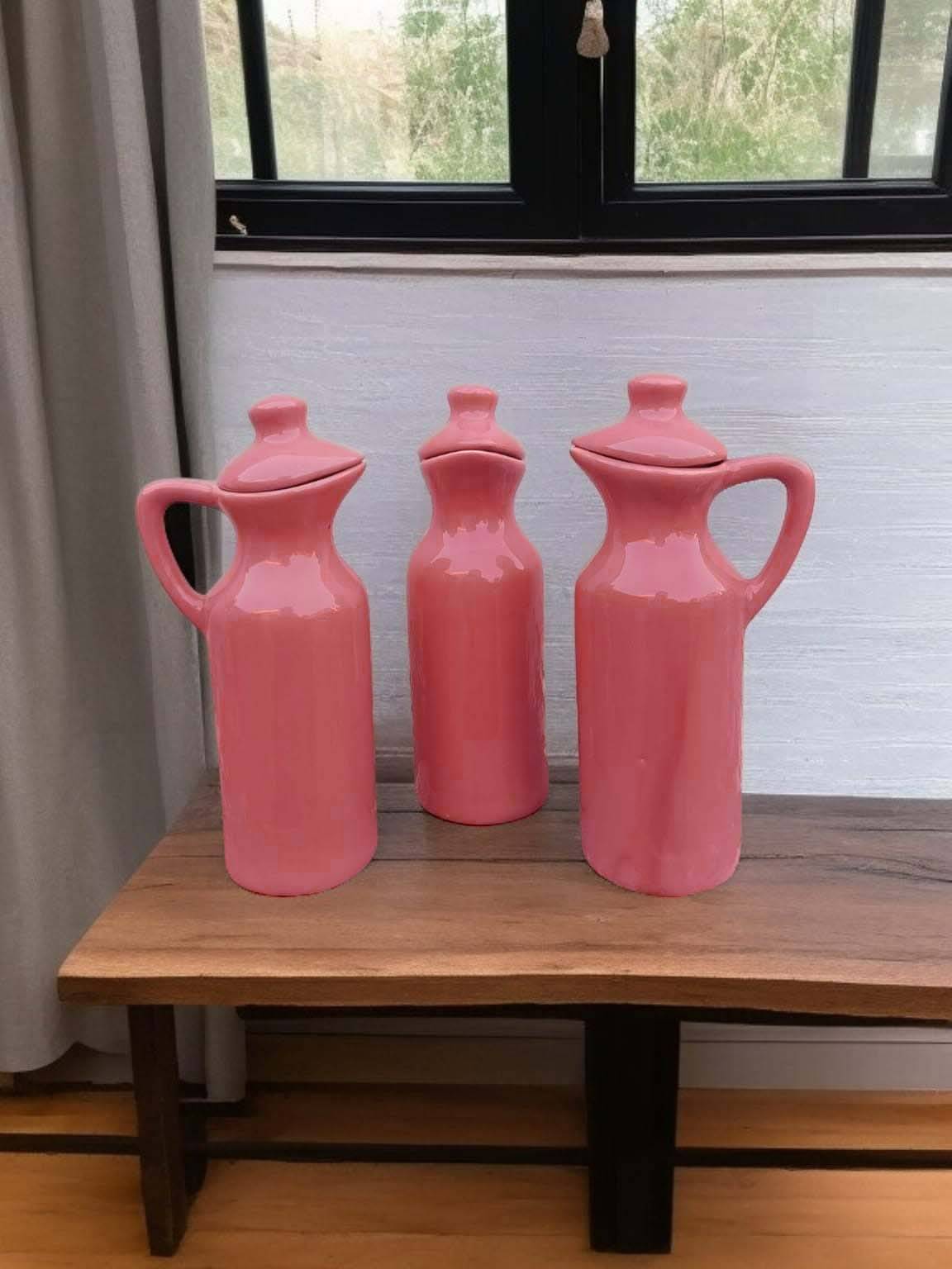 Malaikah Sld Pnk Oil Dspnsr Ceramic Pink Oil Container ( Set of 3 ) Malaikah Sld Pnk Oil Dspnsr Ceramic Pink Oil Container ( Set of 3 )