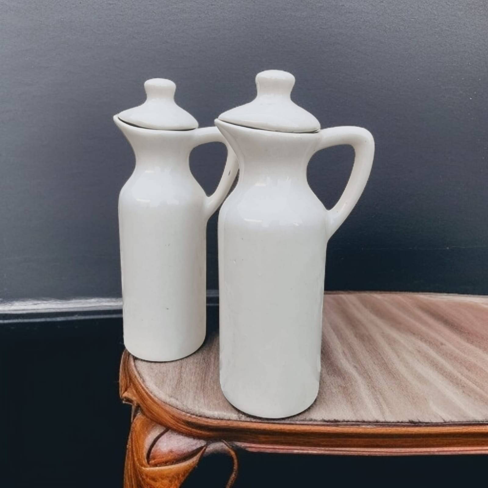 Malaikah Sld Wht Oil Dspnsr Ceramic White Oil Container ( Set of 2 ) Malaikah Sld Wht Oil Dspnsr Ceramic White Oil Container ( Set of 2 )