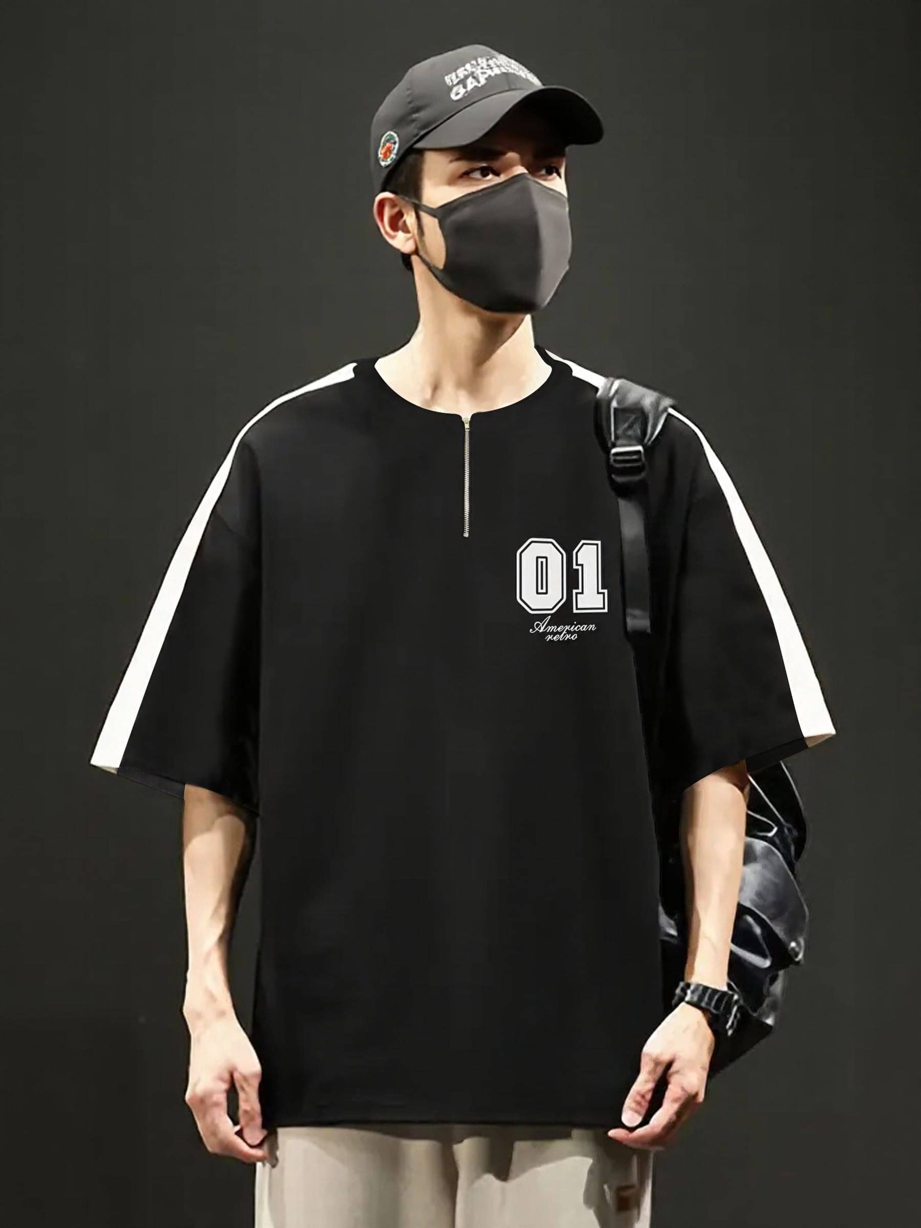     			Maniac Men Cotton Blend Oversized Fit Printed T-Shirt ( Black )