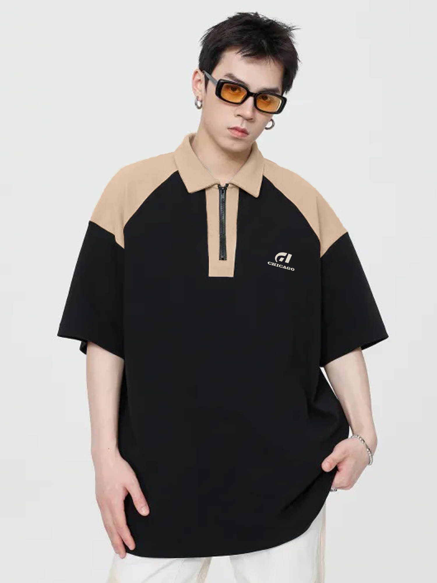 Maniac Men Cotton Blend Oversized Fit Printed Polo T Shirt ( Black )     			Maniac Men Cotton Blend Oversized Fit Printed Polo T Shirt ( Black )