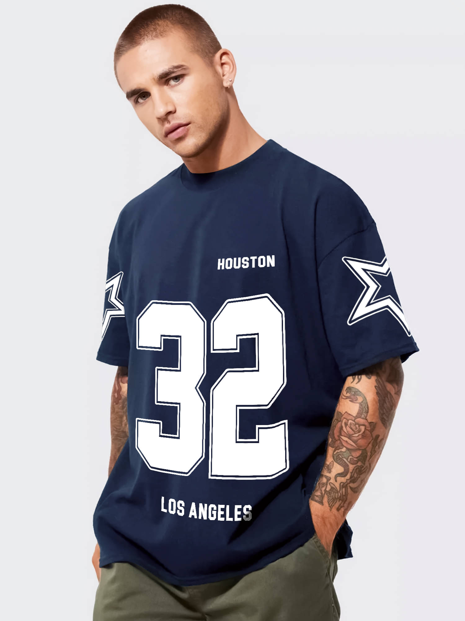     			Maniac Men Cotton Blend Oversized Fit Printed T-Shirt ( Navy )