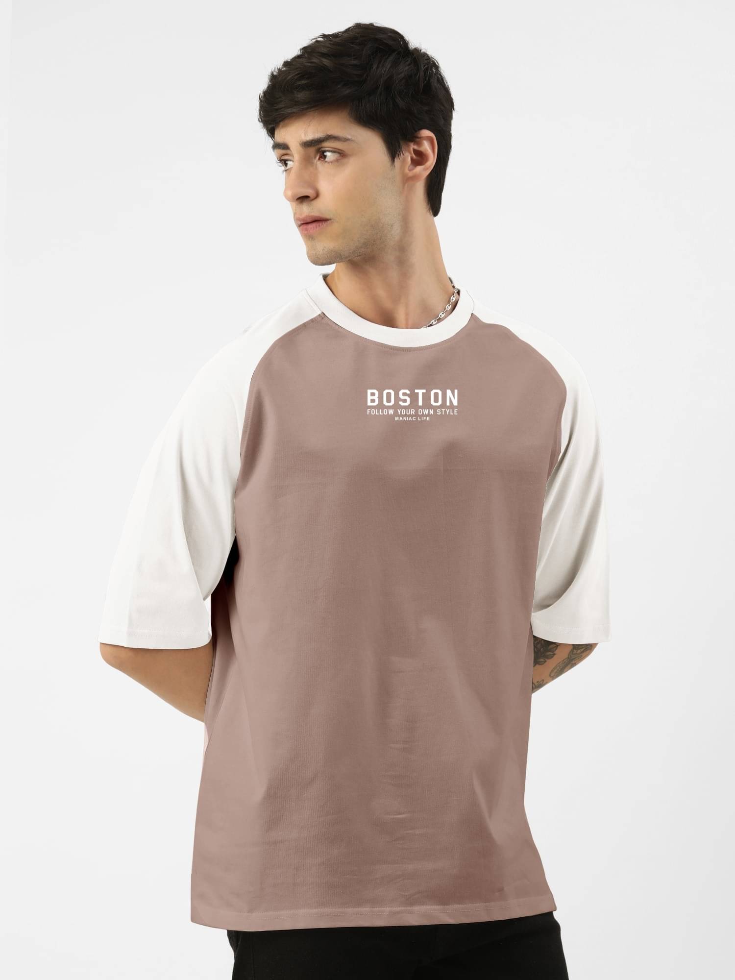Maniac Men Cotton Oversized Fit Printed T-Shirt ( Pink ) Maniac Men Cotton Oversized Fit Printed T-Shirt ( Pink )
