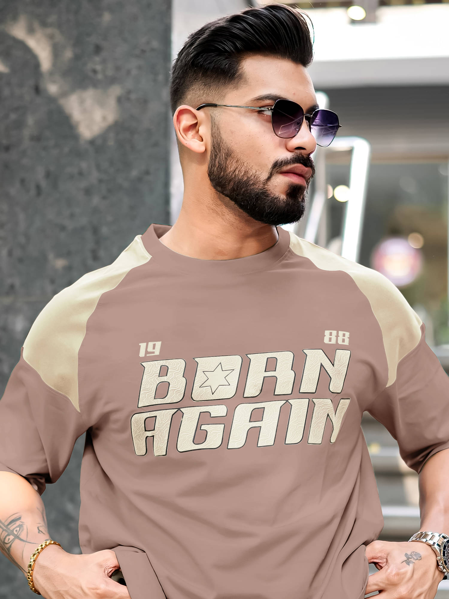     			Maniac Men Cotton Oversized Fit Printed T-Shirt ( Brown )