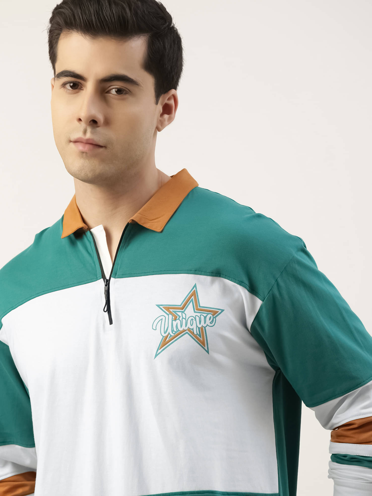 Maniac Men Cotton Oversized Fit Colorblock Polo T Shirt ( Green ) Maniac Men Cotton Oversized Fit Colorblock Polo T Shirt ( Green )