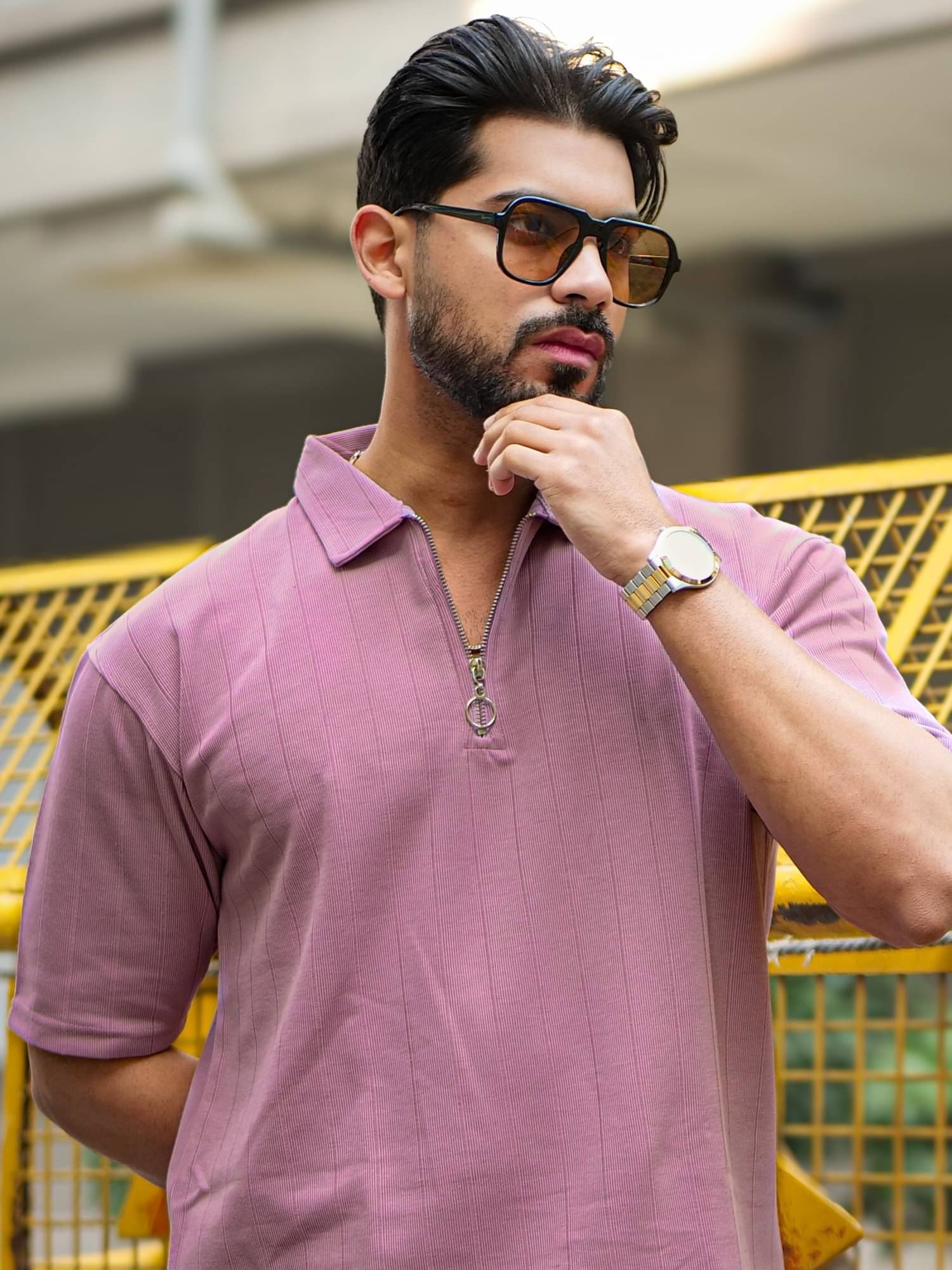Maniac Men Cotton Oversized Fit Solid Polo T Shirt ( Pink ) Maniac Men Cotton Oversized Fit Solid Polo T Shirt ( Pink )