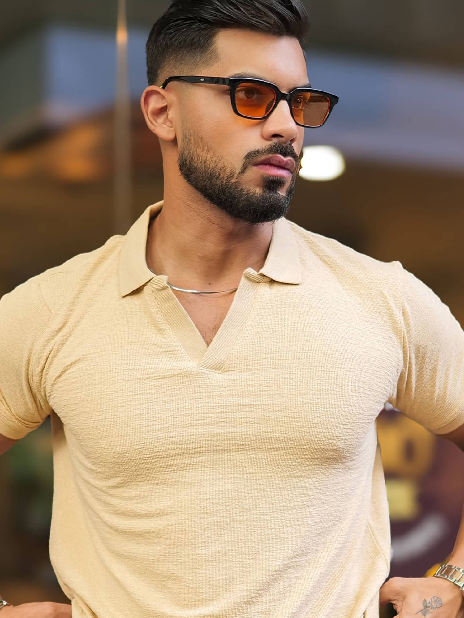     			Maniac Men Cotton Slim Fit Solid Polo T Shirt ( Beige )