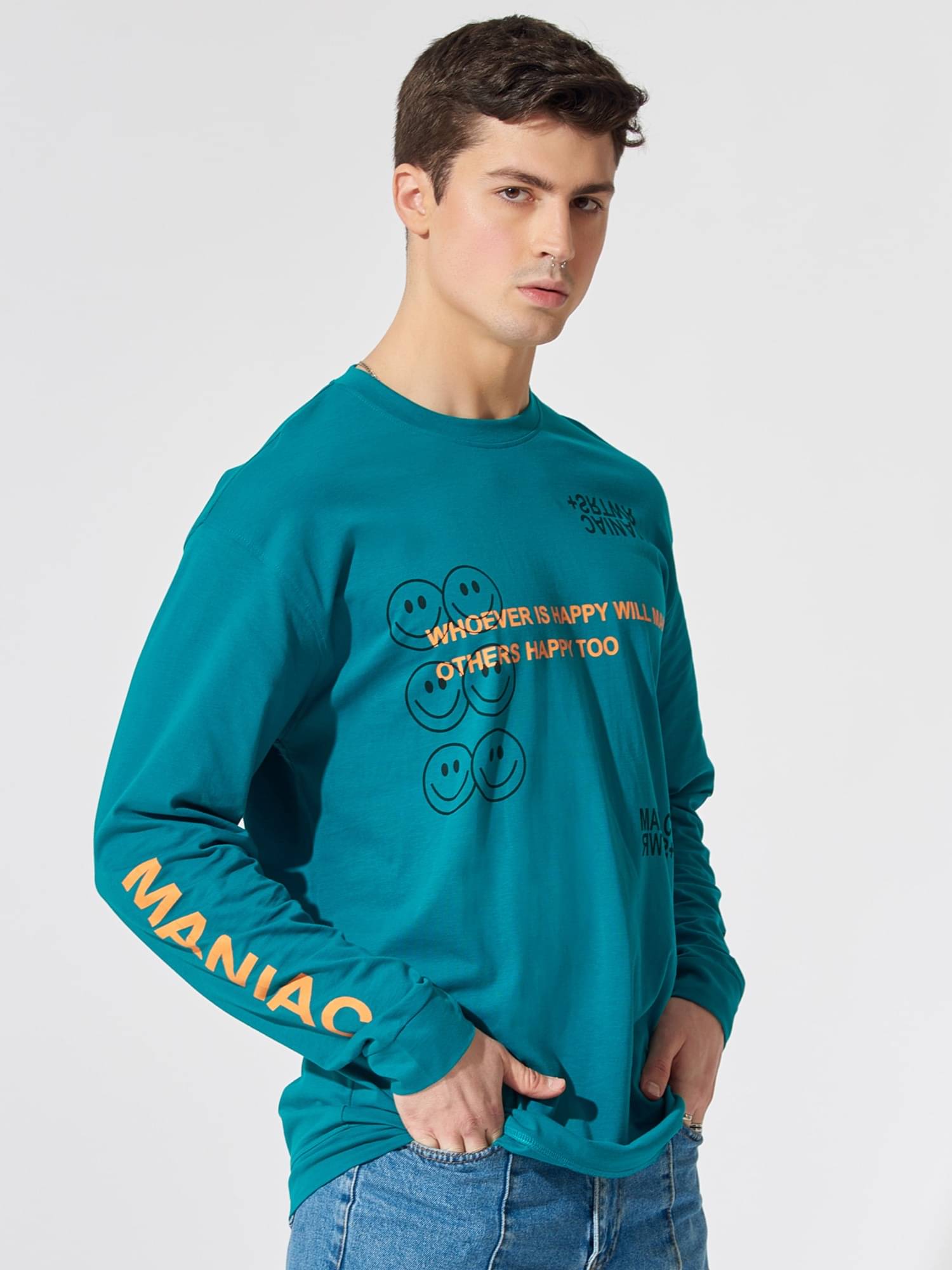 Maniac Men Cotton Slim Fit Printed T-Shirt ( Green ) Maniac Men Cotton Slim Fit Printed T-Shirt ( Green )