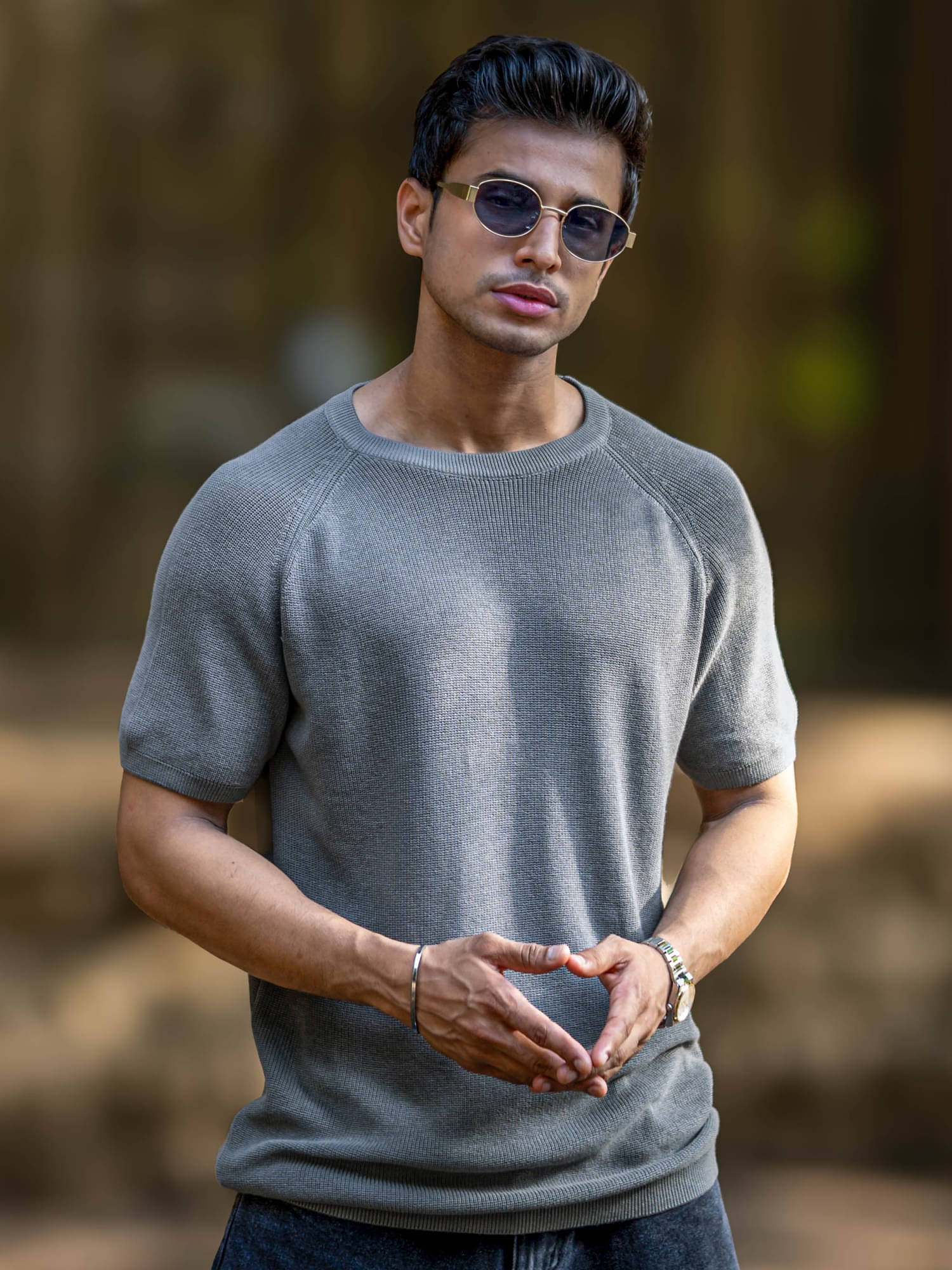     			Maniac Men Cotton Slim Fit Solid T-Shirt ( Grey )
