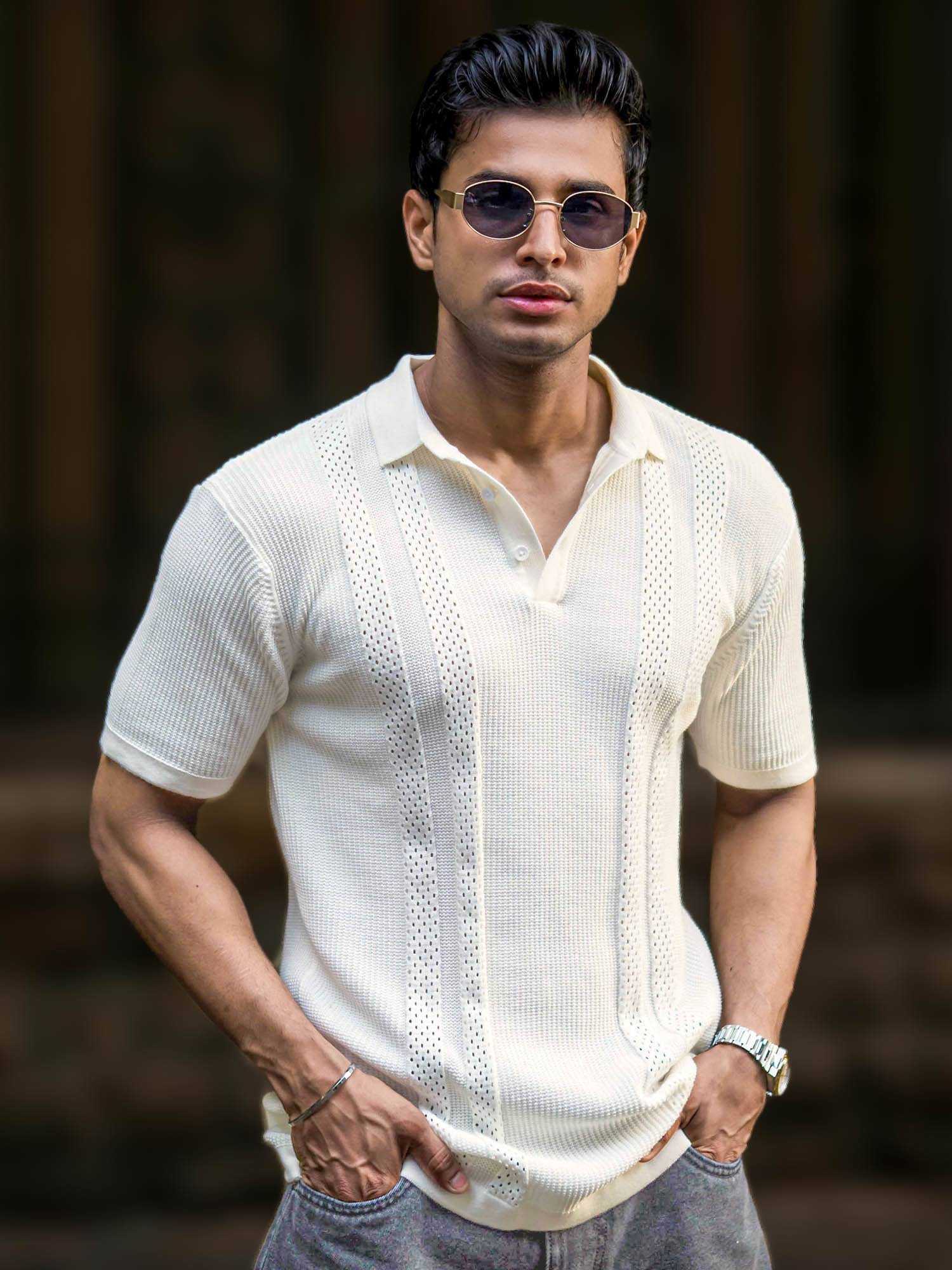     			Maniac Men Cotton Slim Fit Solid Polo T Shirt ( White )