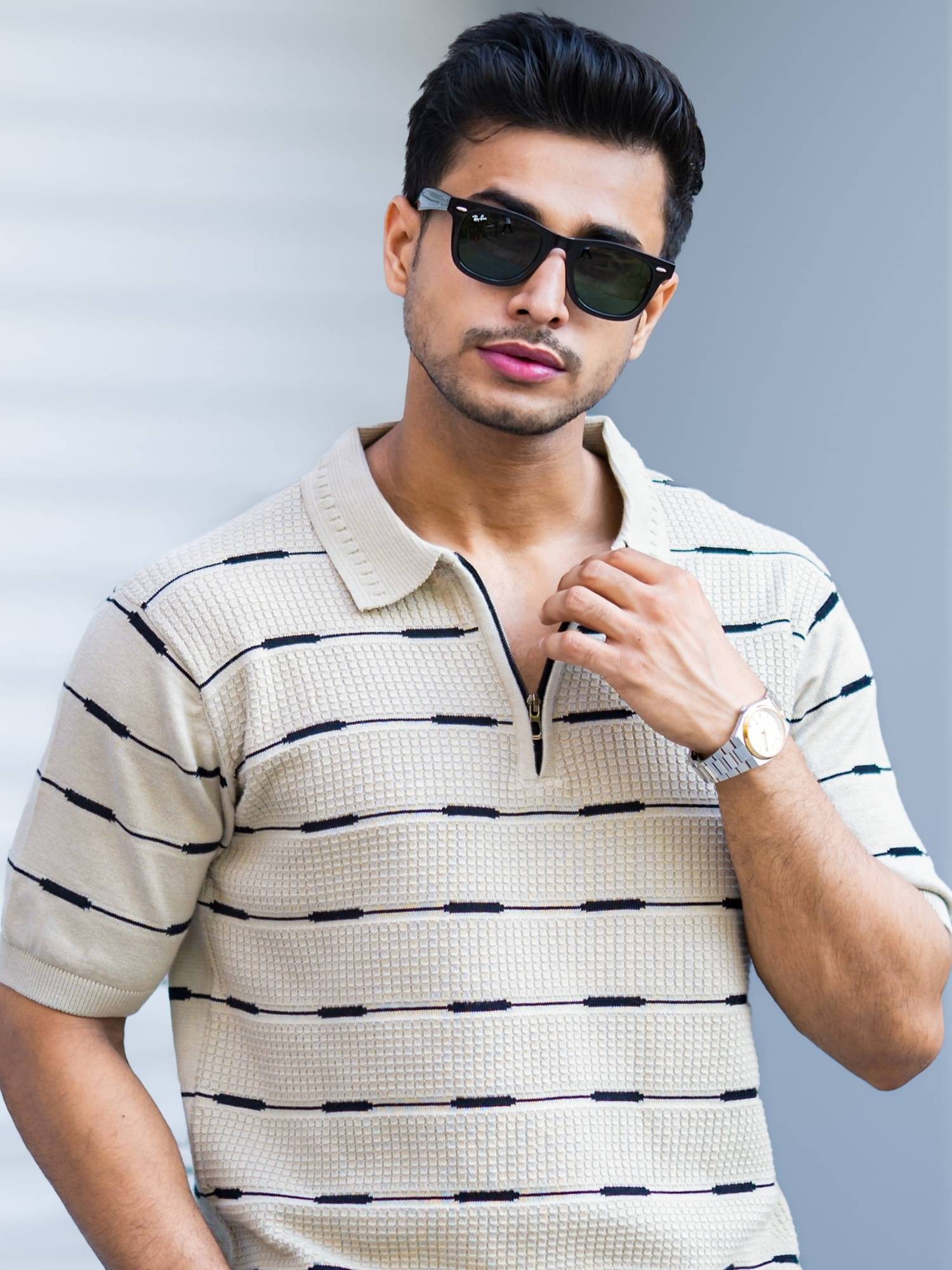 Maniac Men Cotton Slim Fit Striped Polo T Shirt ( Beige ) Maniac Men Cotton Slim Fit Striped Polo T Shirt ( Beige )