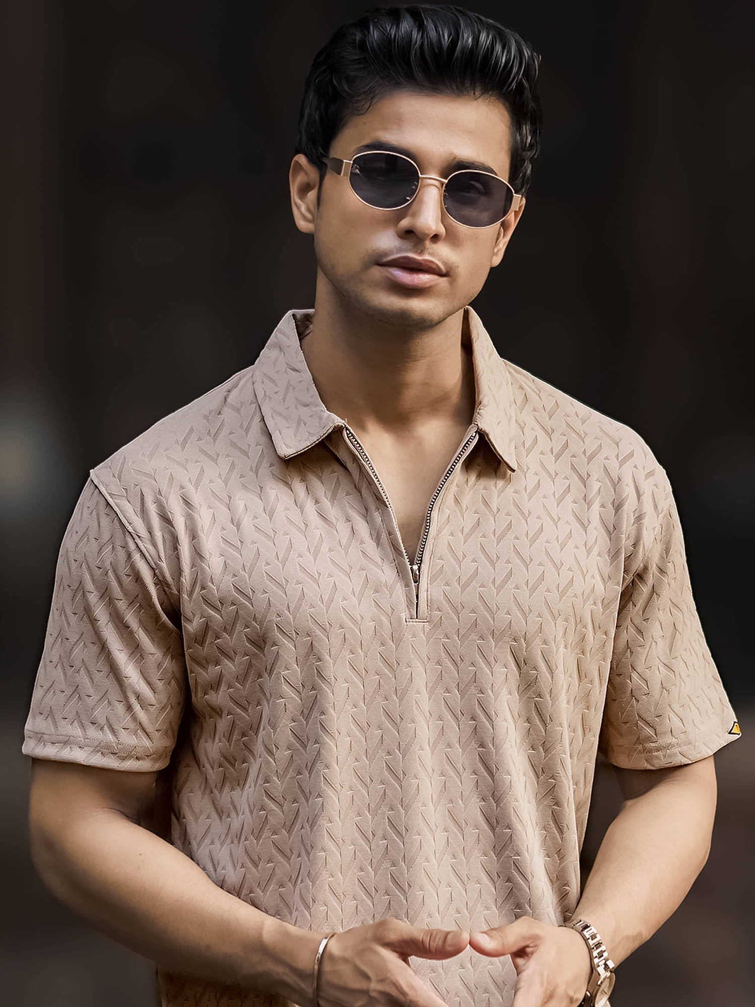     			Maniac Men Cotton Slim Fit Solid Polo T Shirt ( Beige )