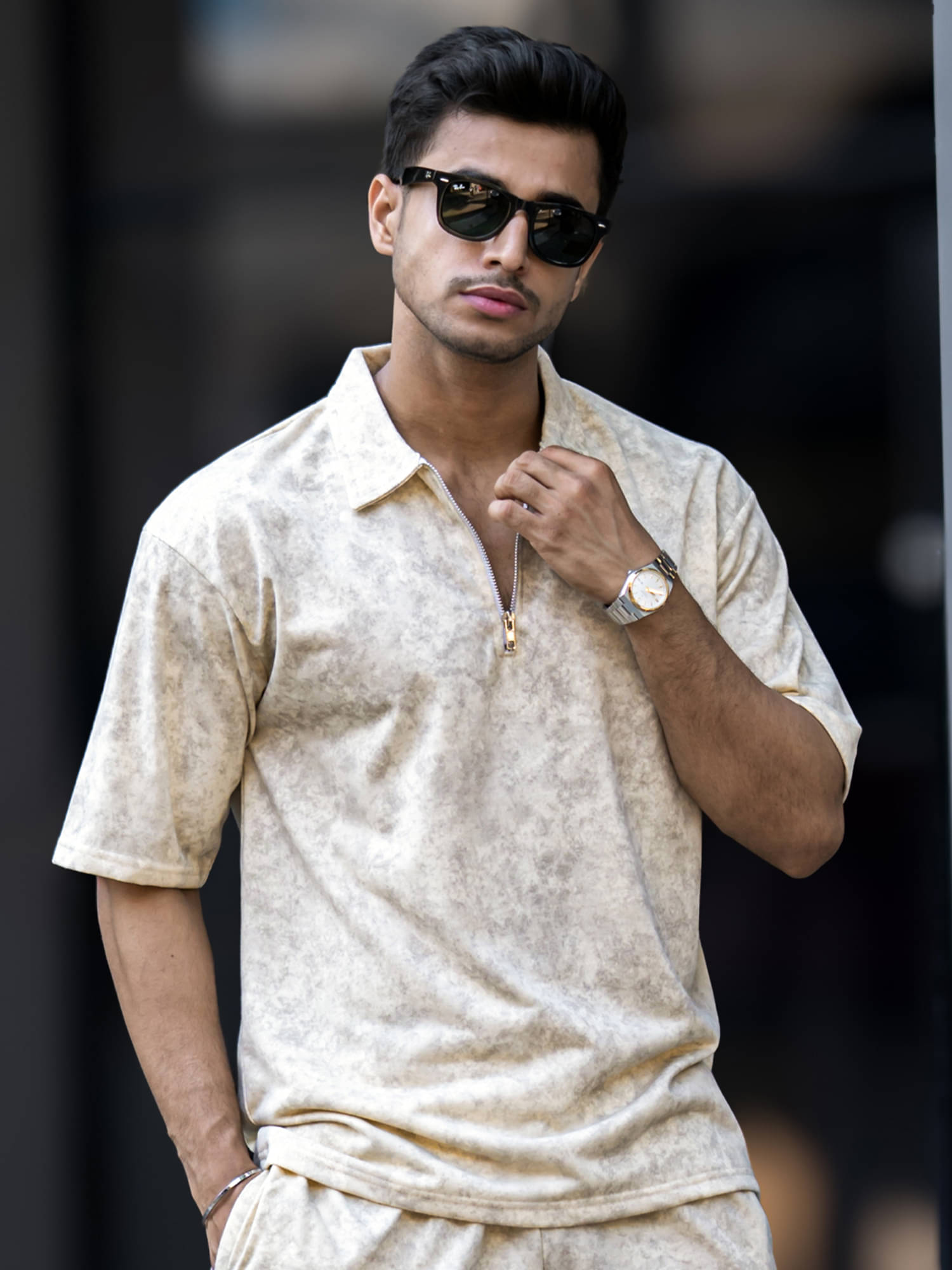 Maniac Men Polyester Oversized Fit Printed Polo T Shirt ( Cream ) Maniac Men Polyester Oversized Fit Printed Polo T Shirt ( Cream )