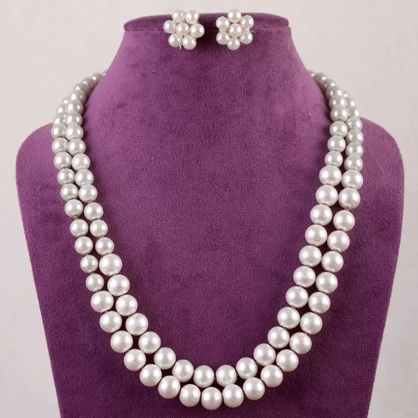 PUJVI White Pearls Necklace Set ( Pack of 1 )