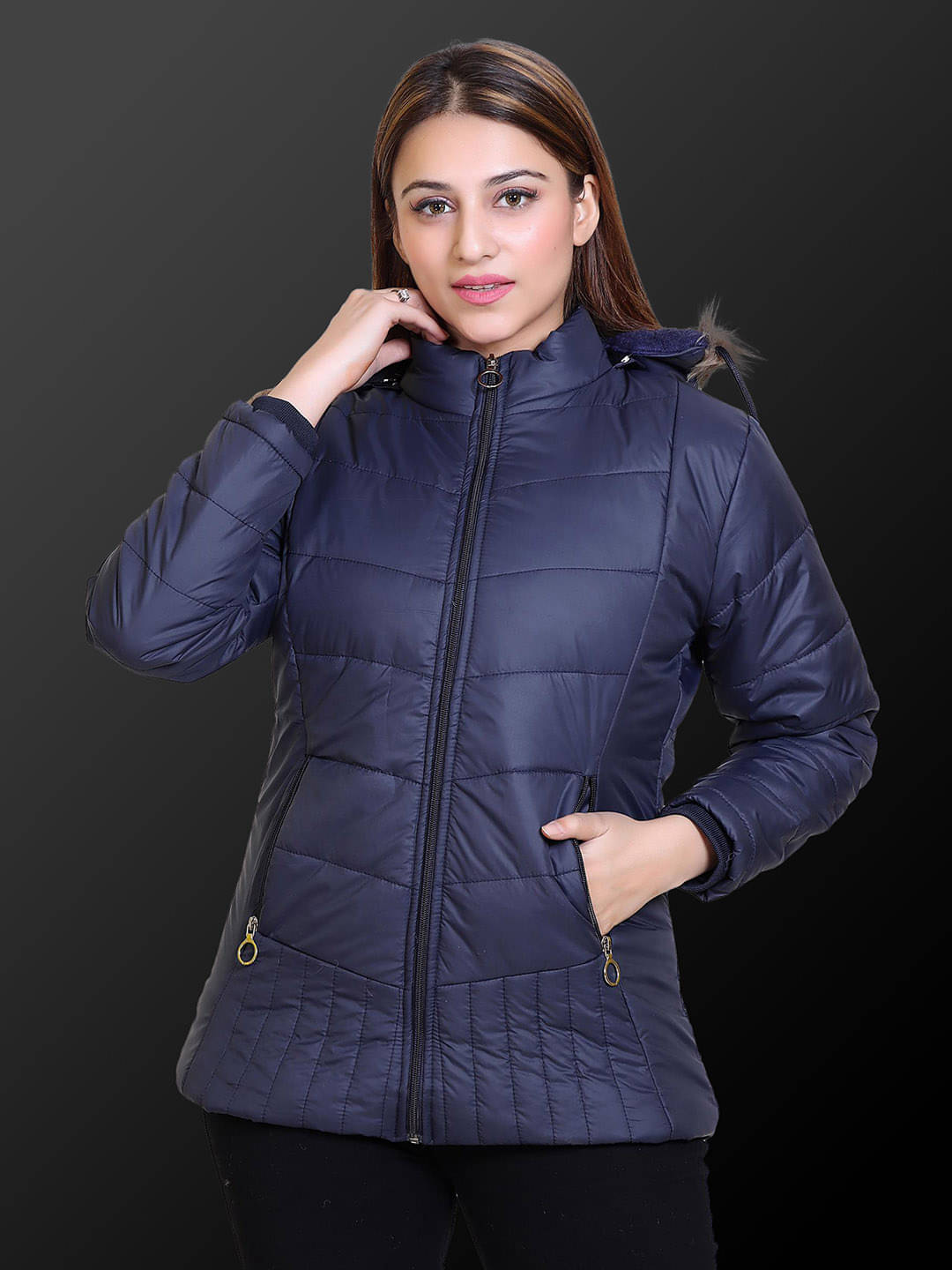    			RIGHT DECISION - Polyester Blend Navy Hooded Jackets Pack of 1