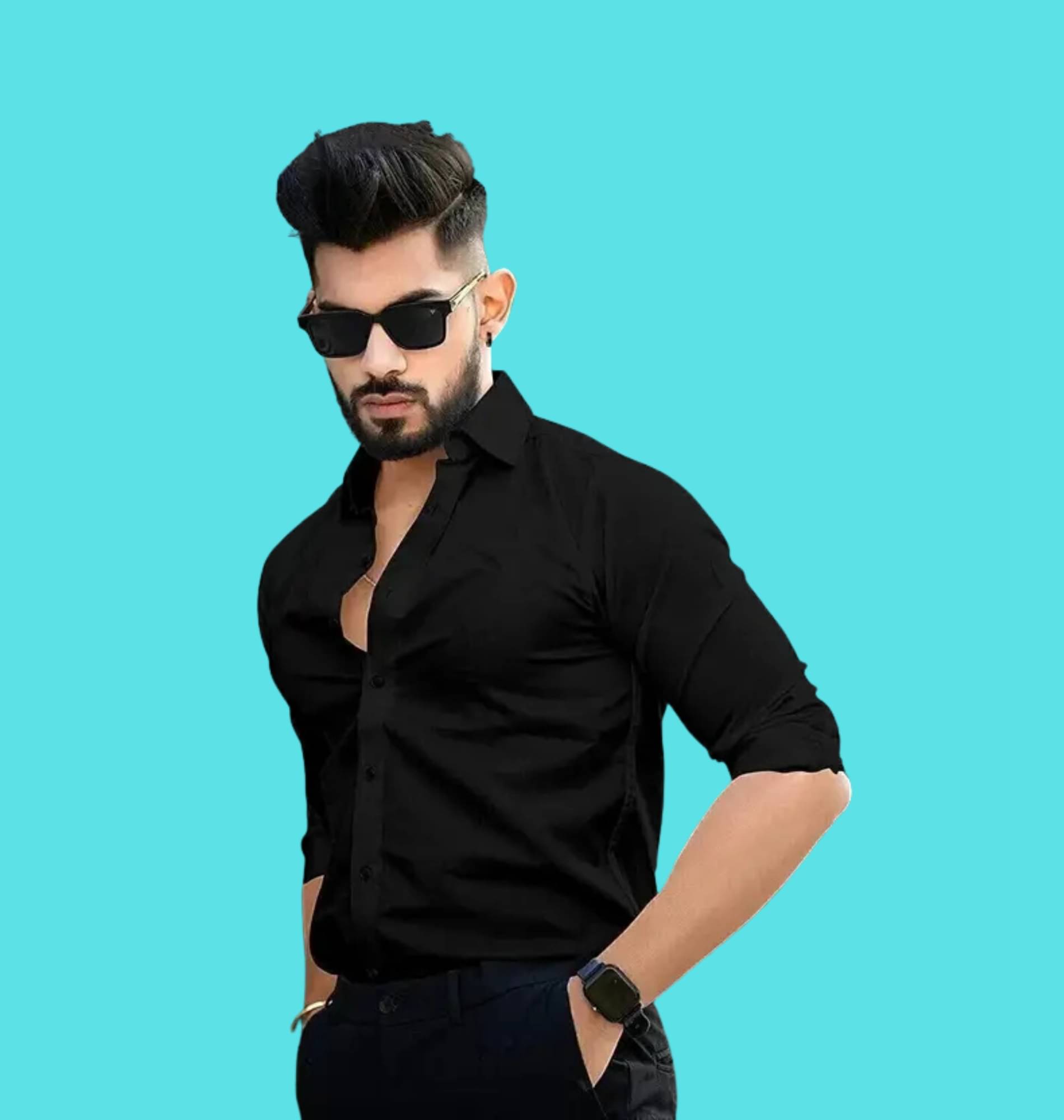    			Shiv Sales Cotton Blend Regular Fit Solids Full Sleeves Men's Casual Shirt - Black ( Pack of 1 )