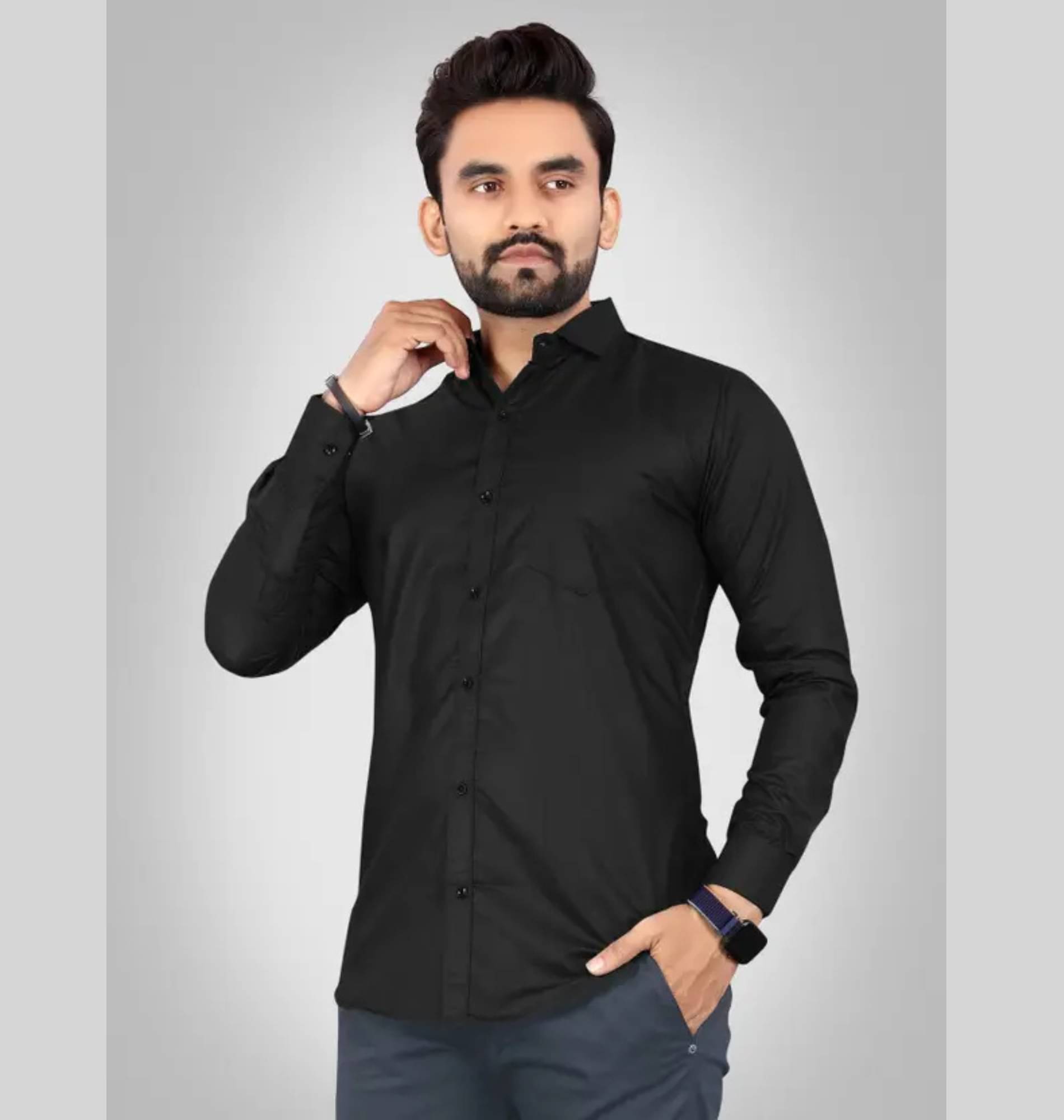     			Shiv Sales Cotton Blend Regular Fit Solids Full Sleeves Men's Casual Shirt - Black ( Pack of 1 )