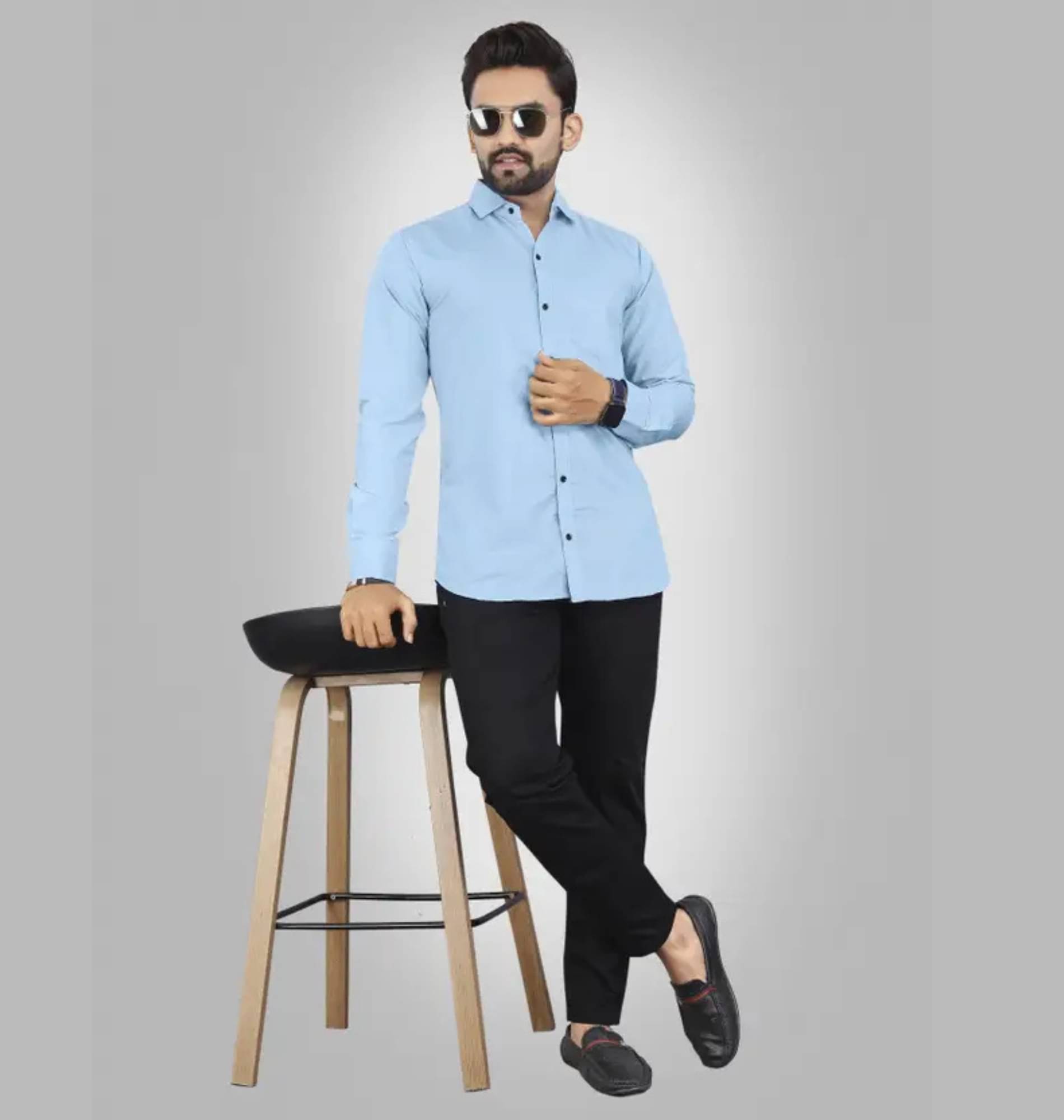     			Shiv Sales Cotton Blend Regular Fit Solids Full Sleeves Men's Casual Shirt - Light Blue ( Pack of 1 )