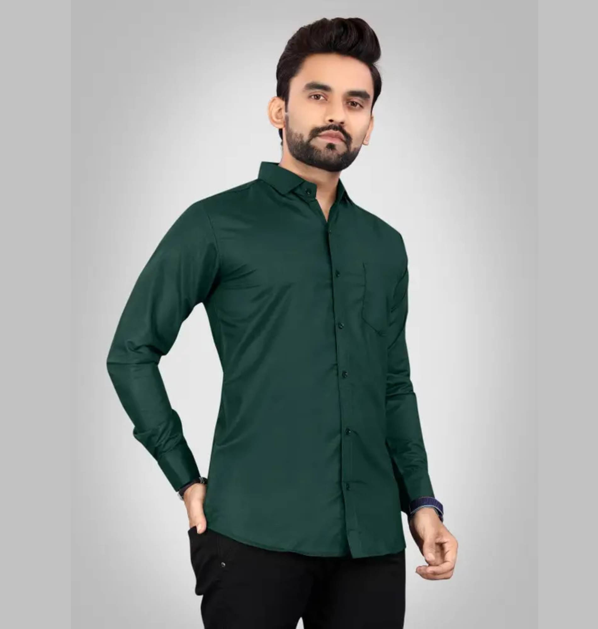    			Shiv Sales Cotton Blend Regular Fit Solids Full Sleeves Men's Casual Shirt - Dark Green ( Pack of 1 )
