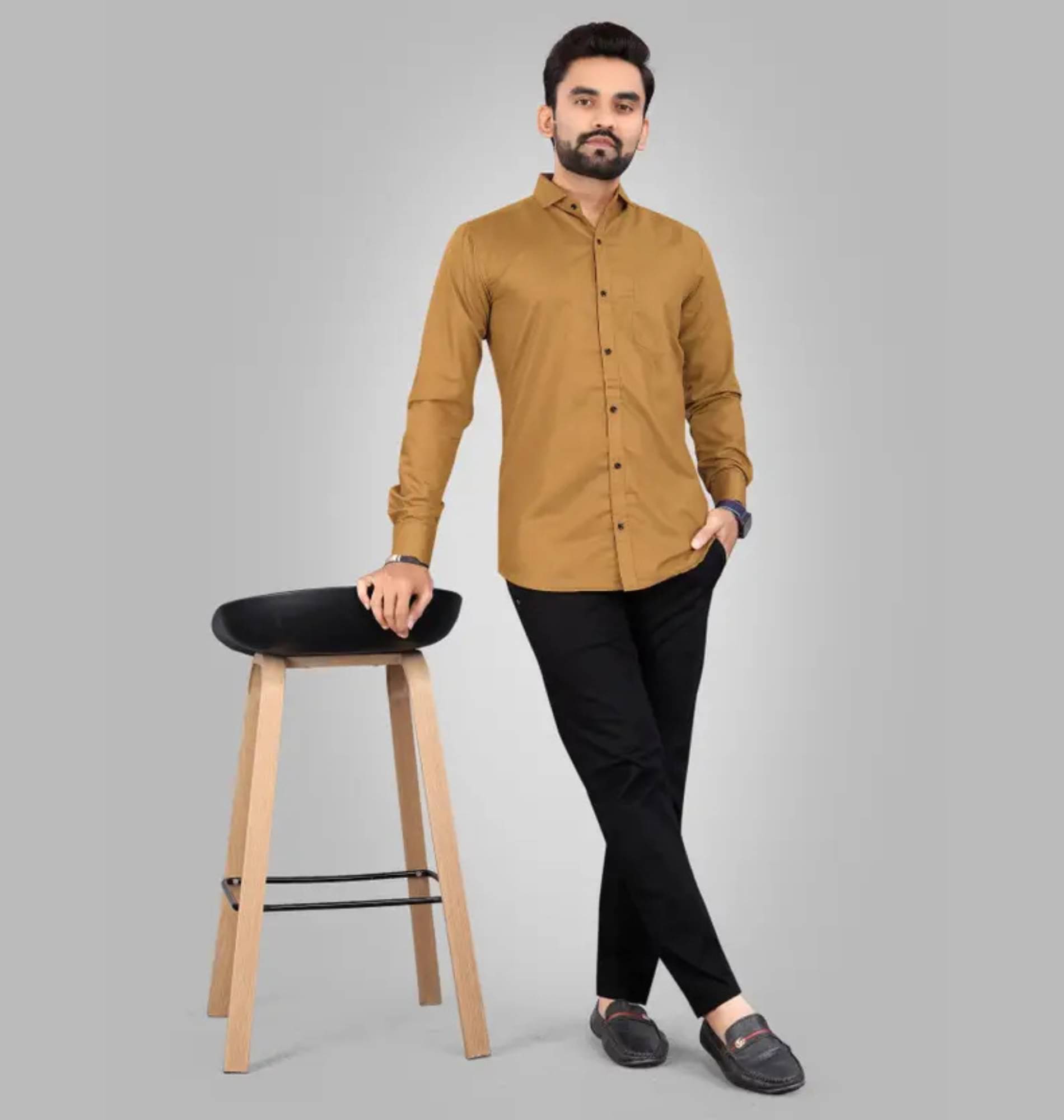     			Shiv Sales Cotton Blend Regular Fit Solids Full Sleeves Men's Casual Shirt - Mustard ( Pack of 1 )