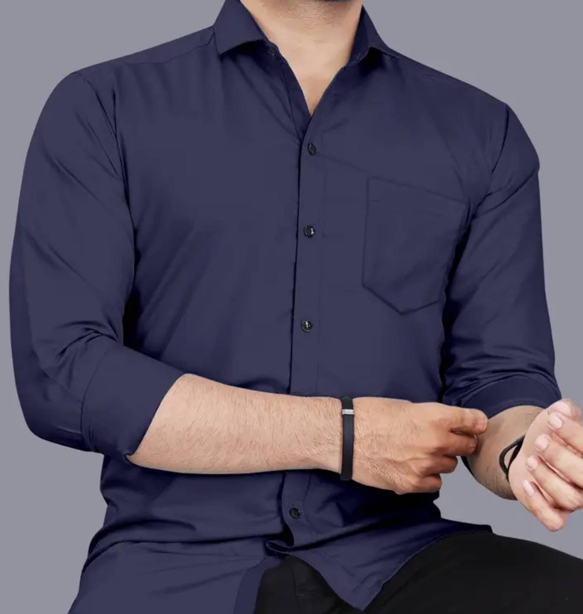 Shiv Sales Cotton Blend Regular Fit Solids Full Sleeves Men's Casual Shirt - Dark Blue ( Pack of 1 ) Shiv Sales Cotton Blend Regular Fit Solids Full Sleeves Men's Casual Shirt - Dark Blue ( Pack of 1 )
