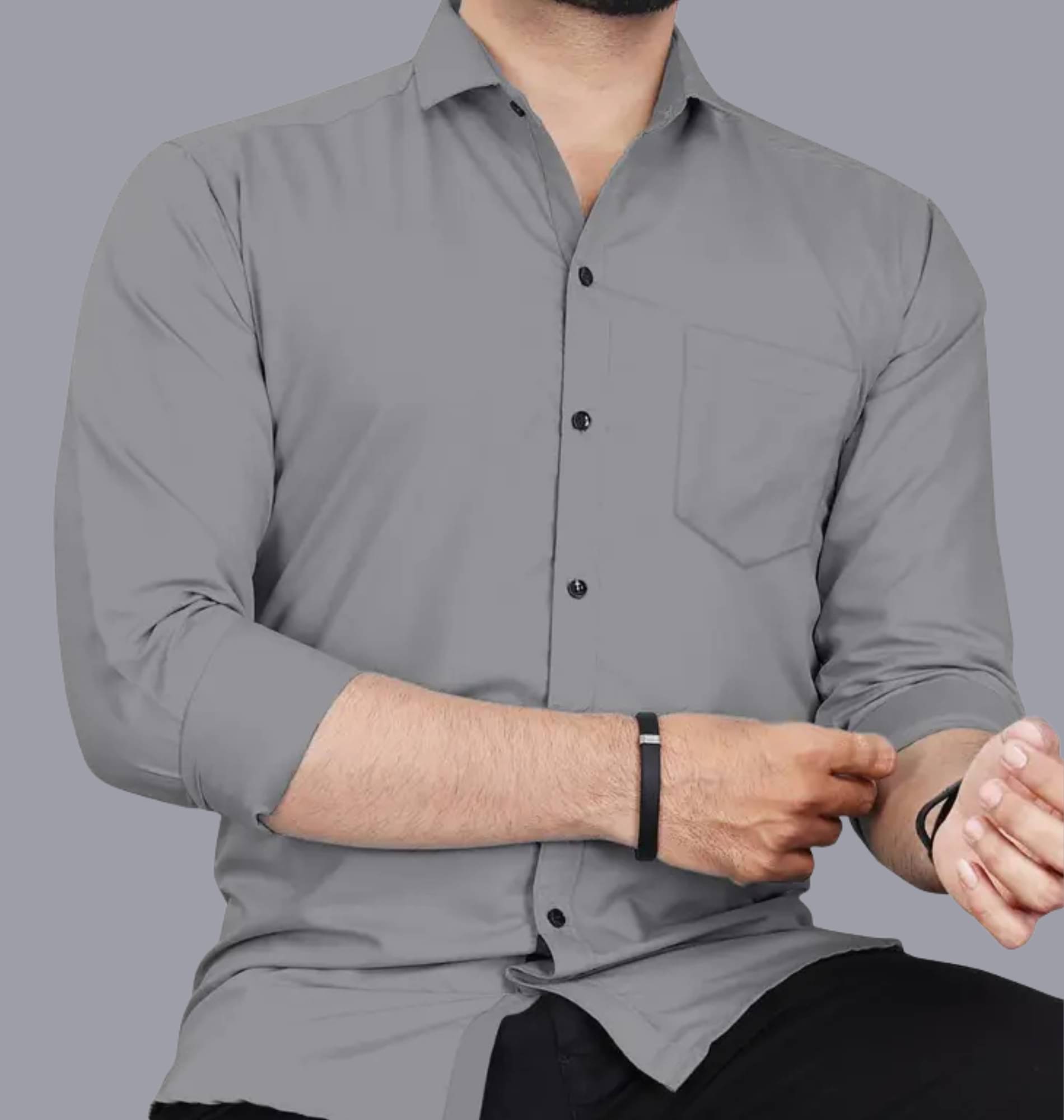     			Shiv Sales Cotton Blend Regular Fit Solids Full Sleeves Men's Casual Shirt - Grey ( Pack of 1 )