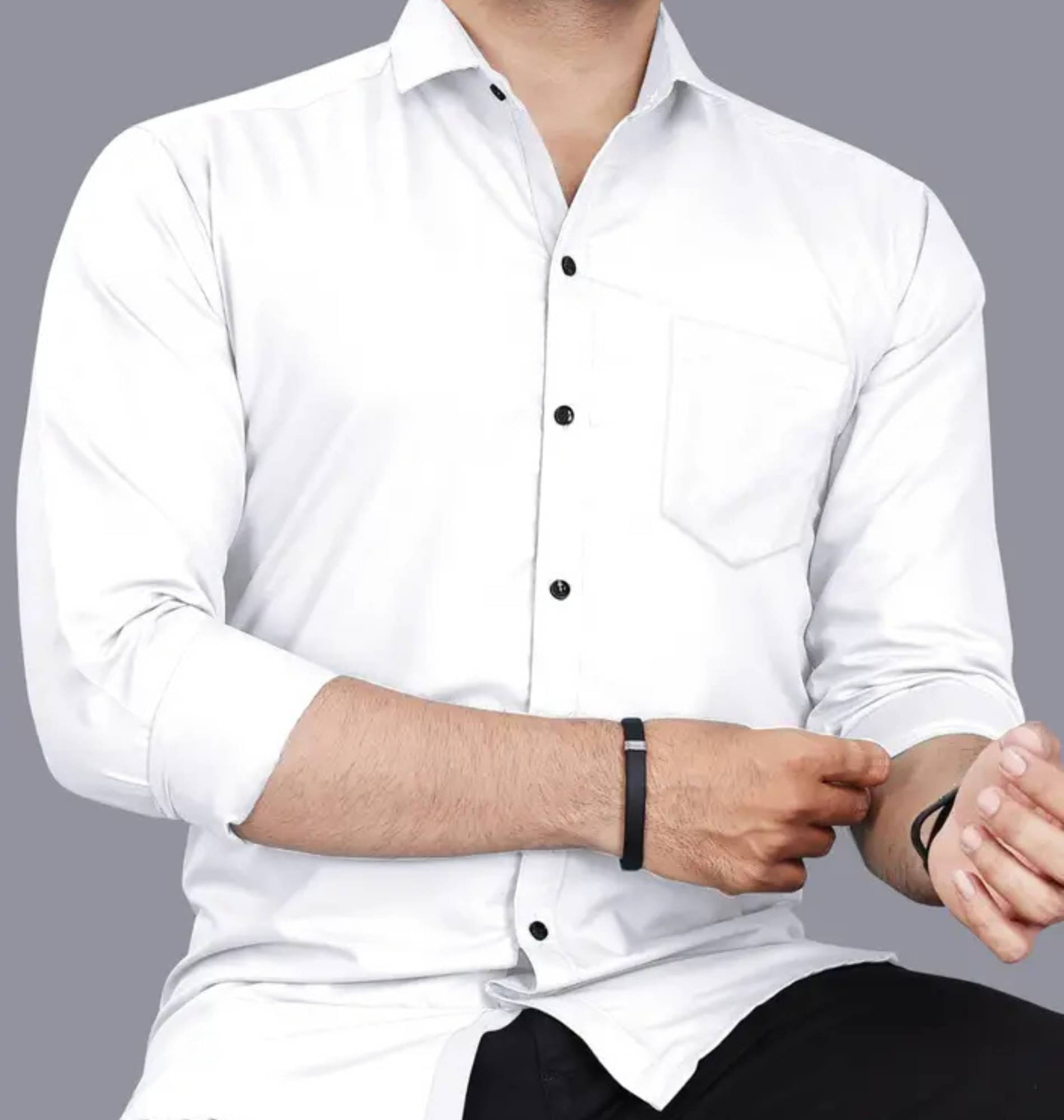 Shiv Sales Cotton Blend Regular Fit Solids Full Sleeves Men's Casual Shirt - White ( Pack of 1 ) Shiv Sales Cotton Blend Regular Fit Solids Full Sleeves Men's Casual Shirt - White ( Pack of 1 )
